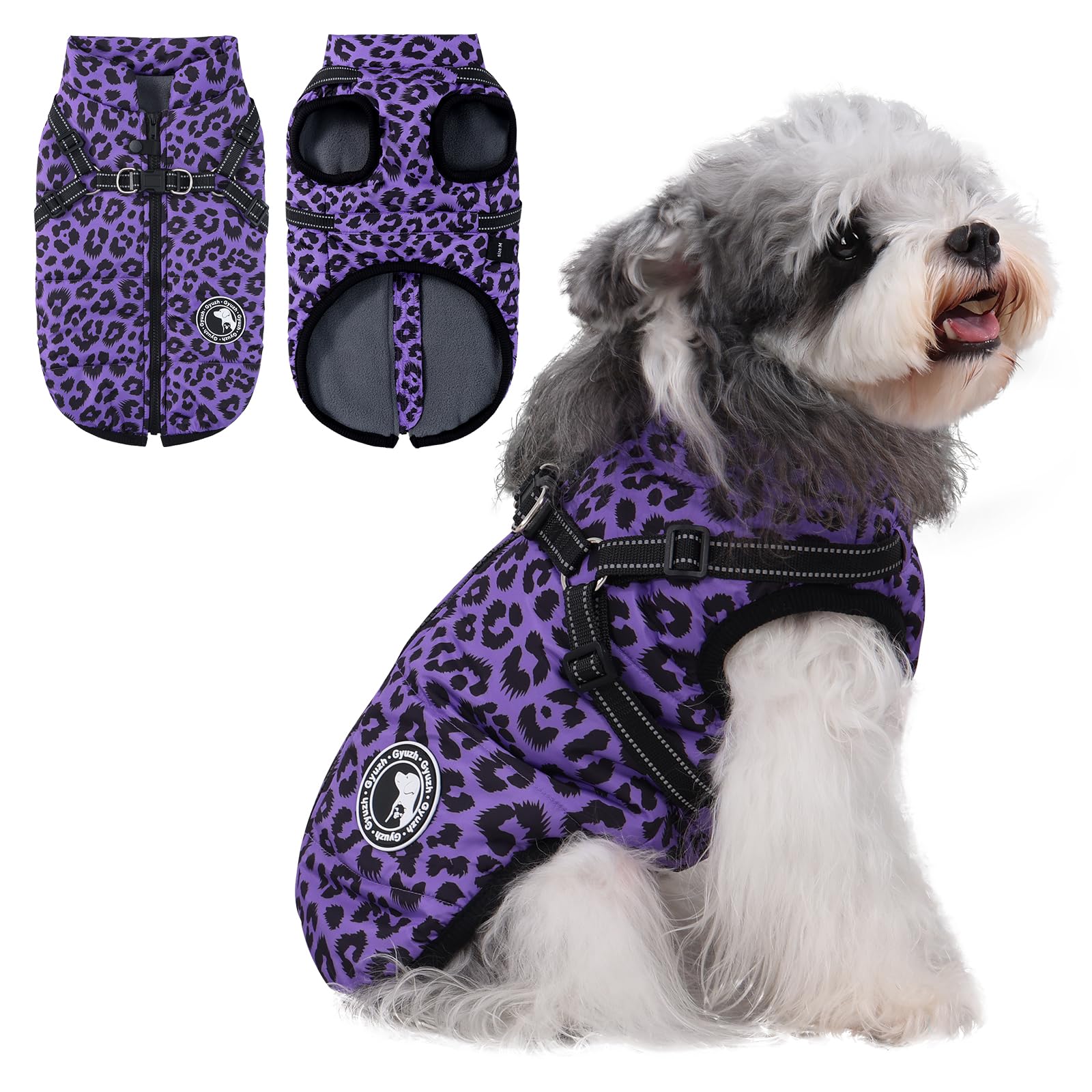 Gyuzh Dog Winter Coat for Small Medium Large Dogs, Waterproof Dog Jacket with Adjustable Built-in Harness, Reflective Warm Fleece Lined Vest, Winter Windproof Snowsuit with Zipper for Puppy