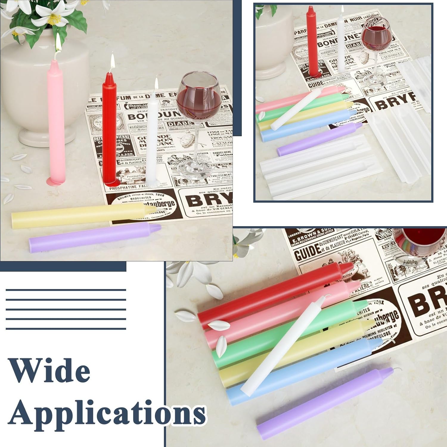 Airssory 3 Pcs 3 Styles Candle Making Molds Long Candlestick Taper Silicone Candle Molds for DIY Candlestick Clay Craft Dinner Table Centerpiece Home Decoration