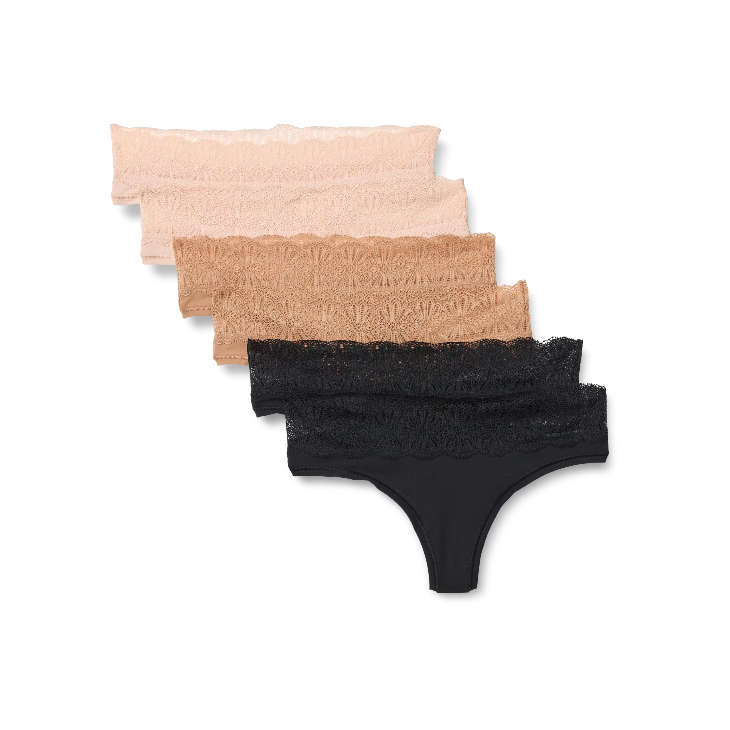 Amazon Essentials Womens Peached Microfiber with Lace Trim Thong