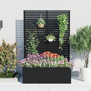 GarveeLife Metal Planter Box with Trellis 71"x47"x16", with Drainage Holes | Privacy Planters for Patio with 15.7" Deep Planting Bed, Raised Garden Bed for Climbing Plants, Vegetables, Vines
