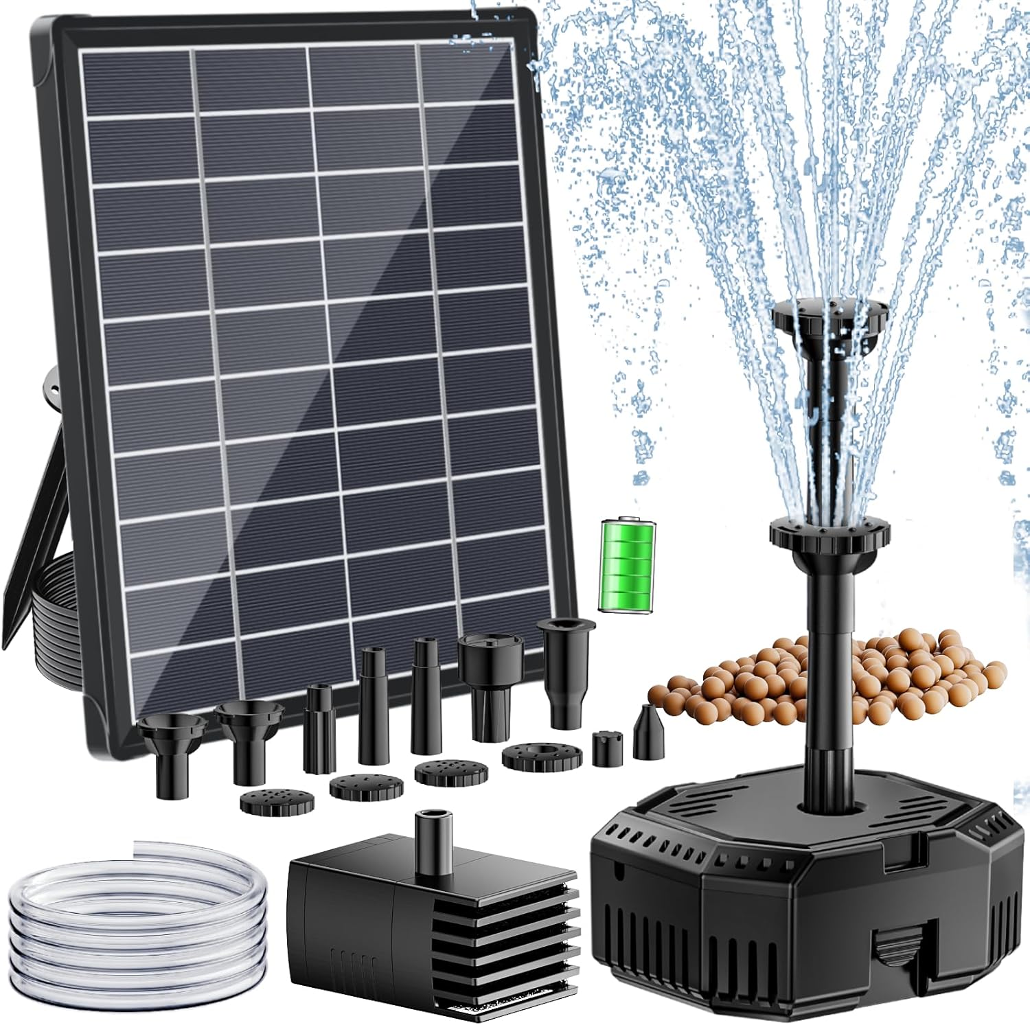 Antfraer 6.5W Solar Pond Filter with Battery Backup, Solar Pond Filter with Water Pump, Pond Pump with Shortage Protection For Small Pond Bird Bath Fish Ponds