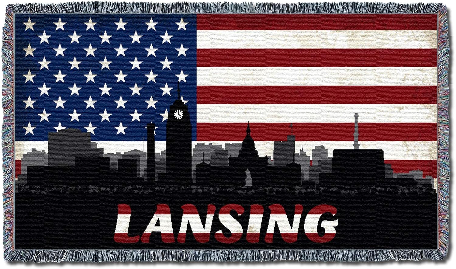 Pure Country Weavers Michigan - Lansing - City American Flag Blanket - Gift Tapestry Throw for Back of Couch or Sofa - Woven from Cotton - Made in the USA (61x36)