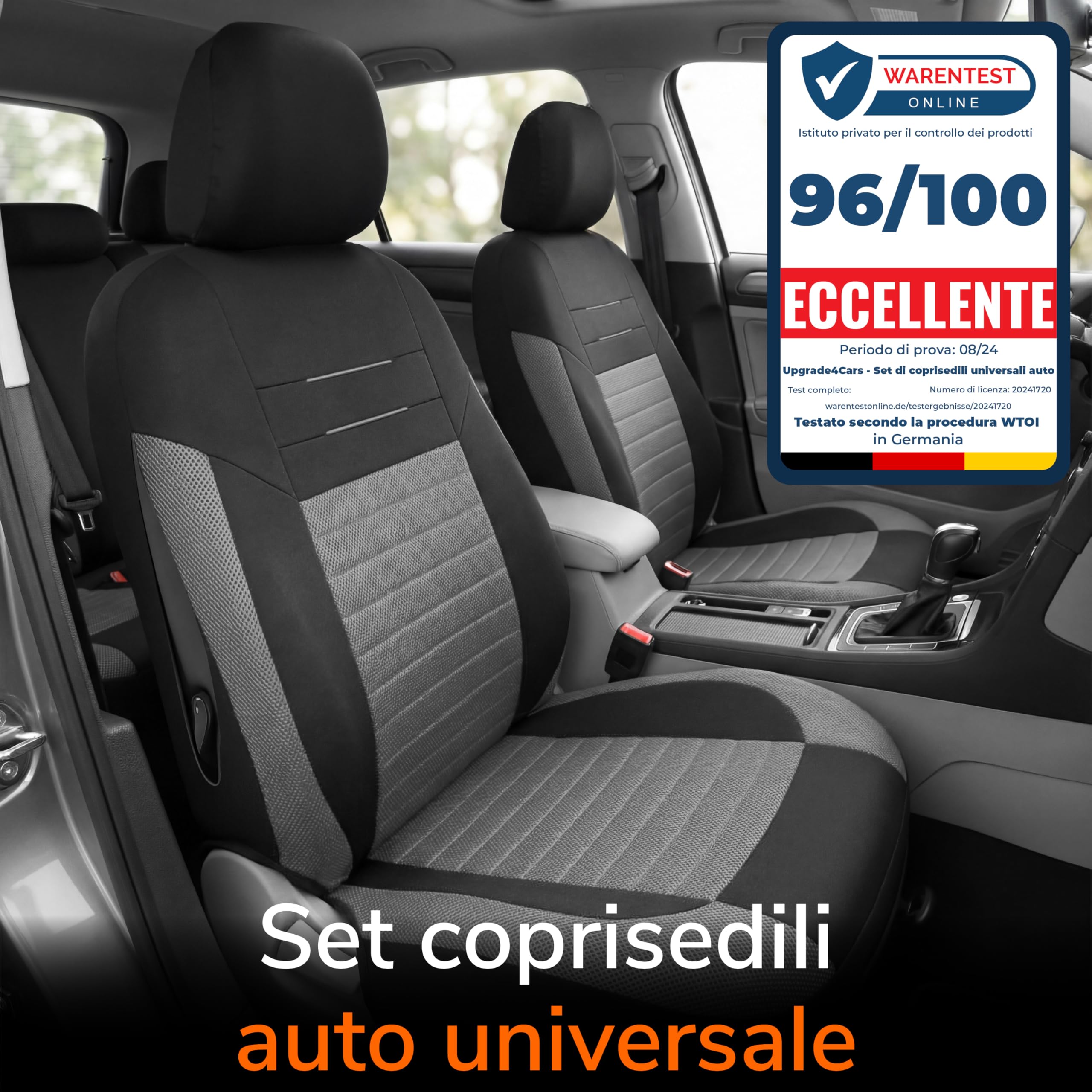 Upgrade4cars Set Coprisedili Universale Versione 2026 | Coperture per Anteriore e Sedile Posteriore in Grigio | Accessori Interno Auto Decorazione