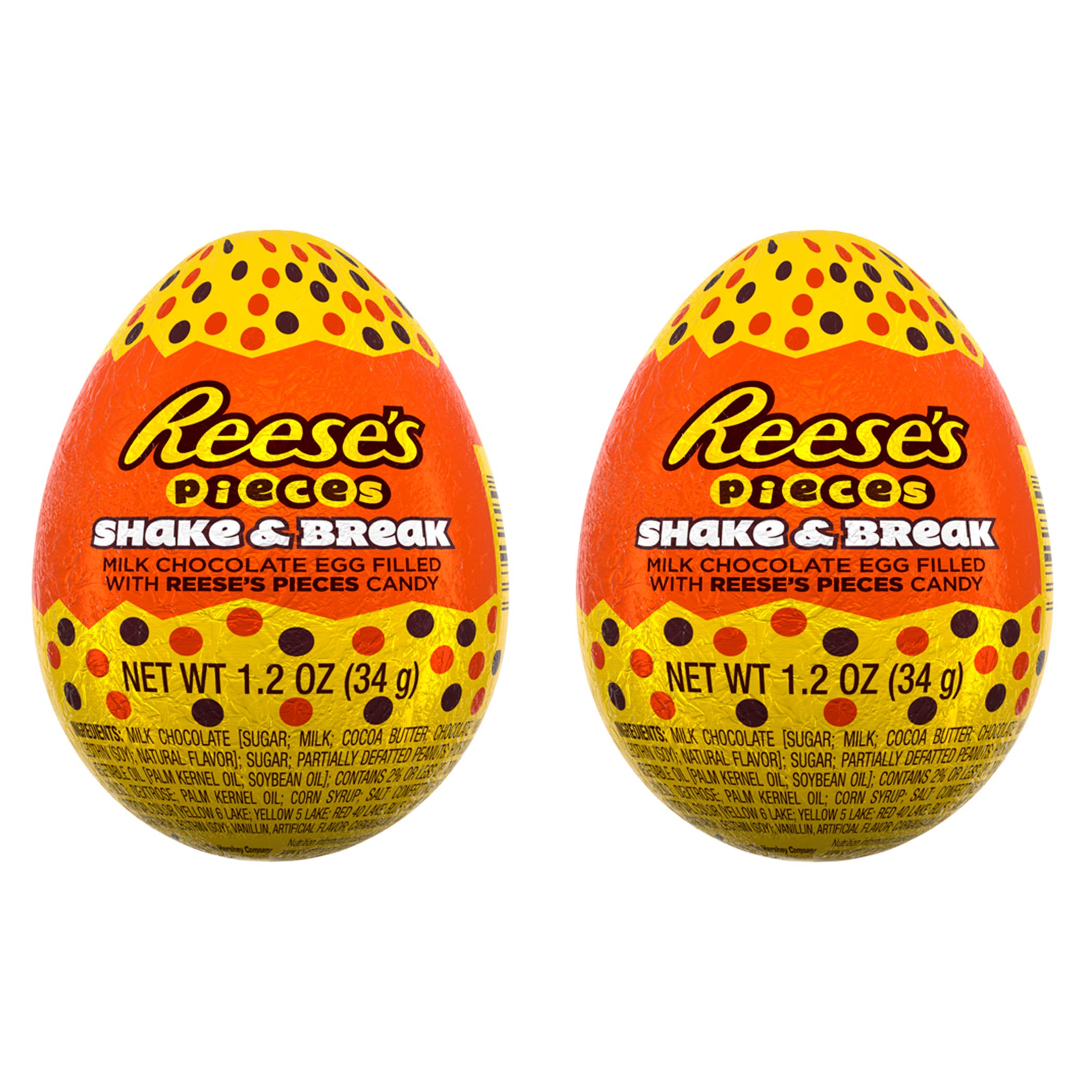 Hershey (2) Pieces Reese's Pieces Shake & Break Egg - Milk Chocolate Egg Filled With Reese's Pieces - Holiday Candy - Net Wt. 1.2 oz each