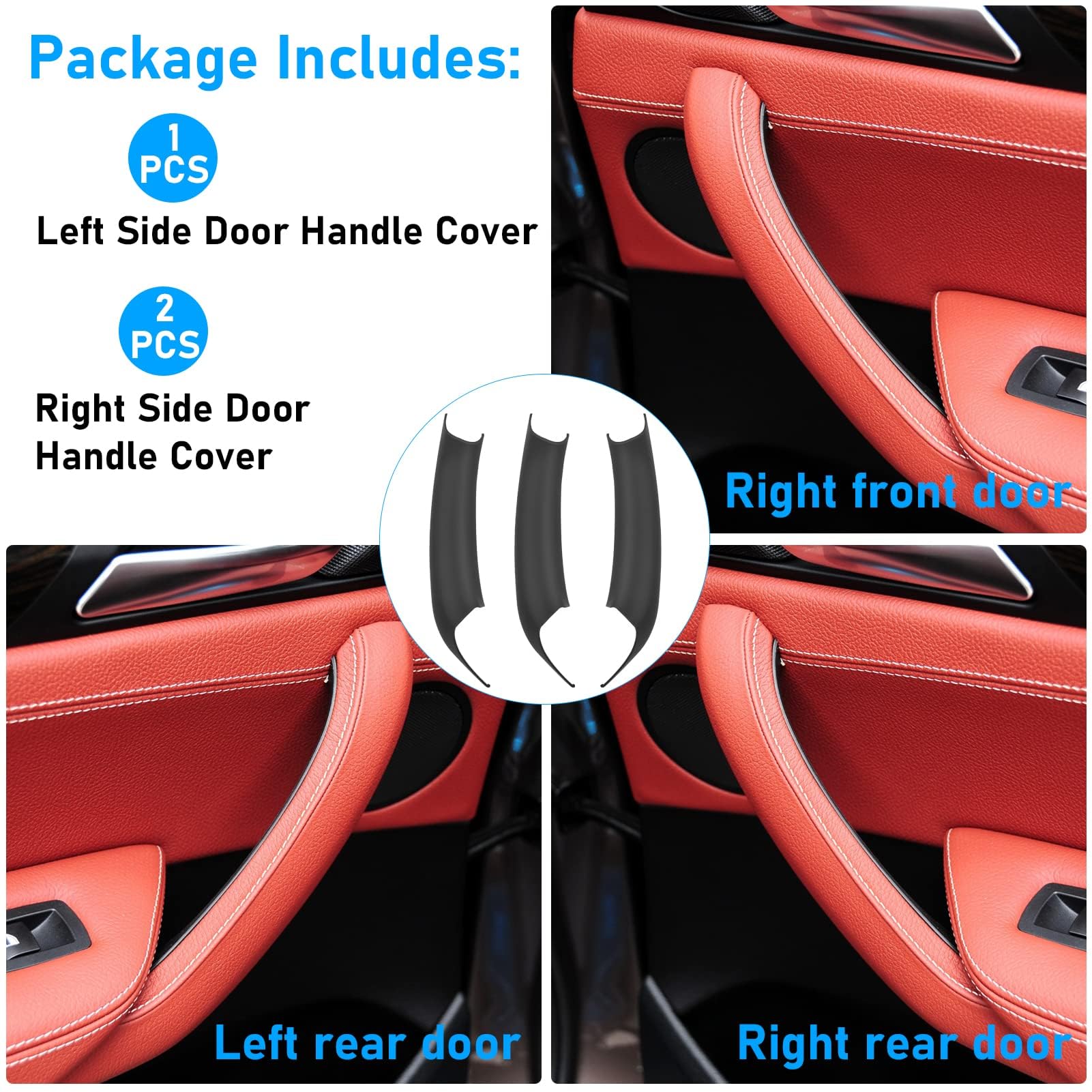 3PCS Compatible avec Poignee de Porte Interieur bmw X3 F25 2010-2016 Poignée X4 F26 2014-2017 Couvercle de Poignée de Porte Gauche + Droite-Noir