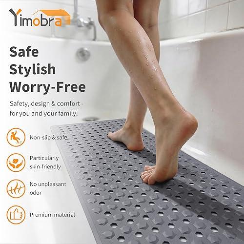 Miniatura 3 de Yimobra Alfombra de Bañera Antideslizante, 34.5"x15.5" Alfombra de Ducha Larga, Lavable a Máquina con Orificios de Drenaje y Ventosas, Suave para