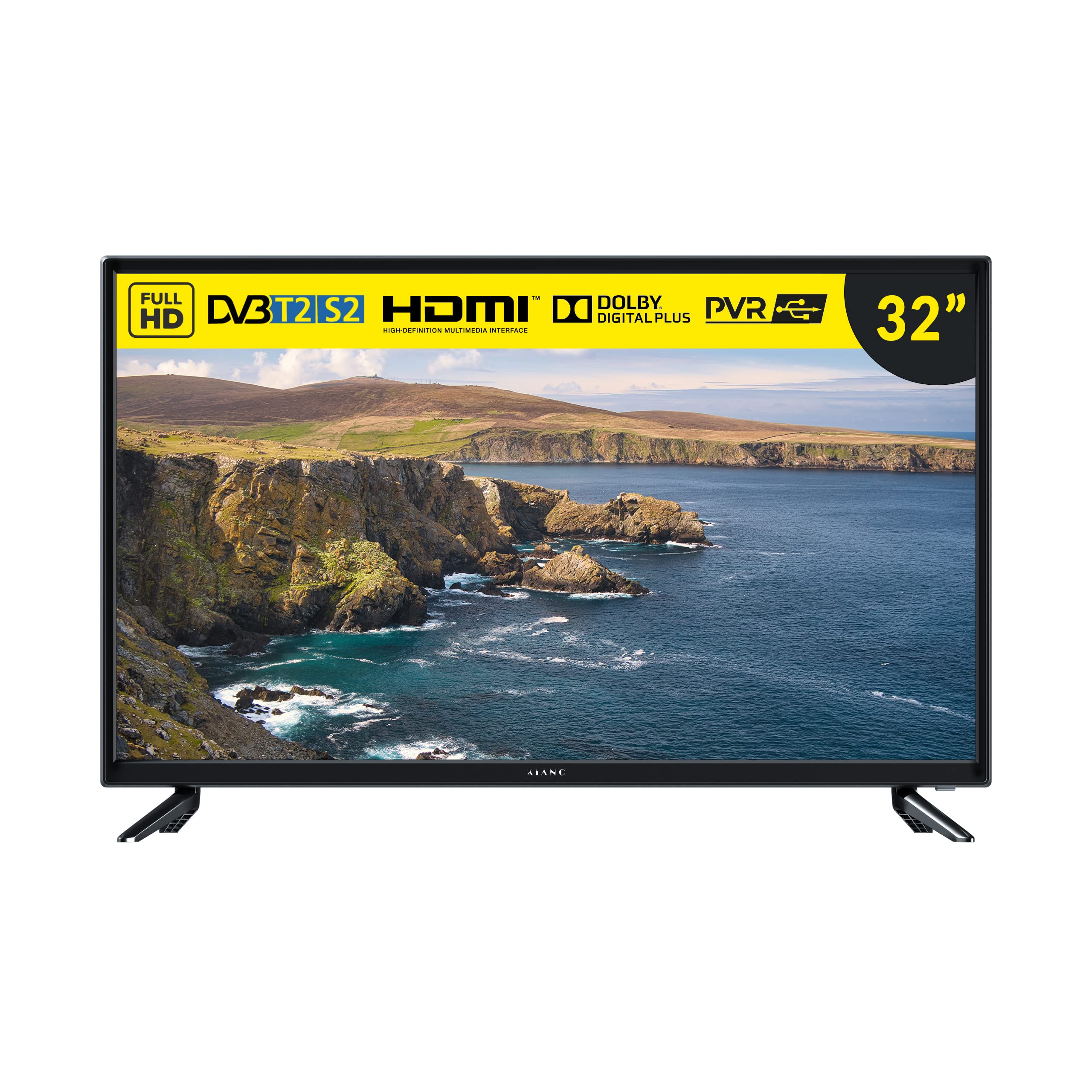 Kiano Slim TV Televisores 32" Pulgadas 80 cm |Triple Tuner DVB-T2 Ci Ci+ | LED HD TV Pantalla | 2 HDMI Entradas | Multimedia USB | Dolby Audio | PVR | Hotel Mode | Negro | Modelo 2022