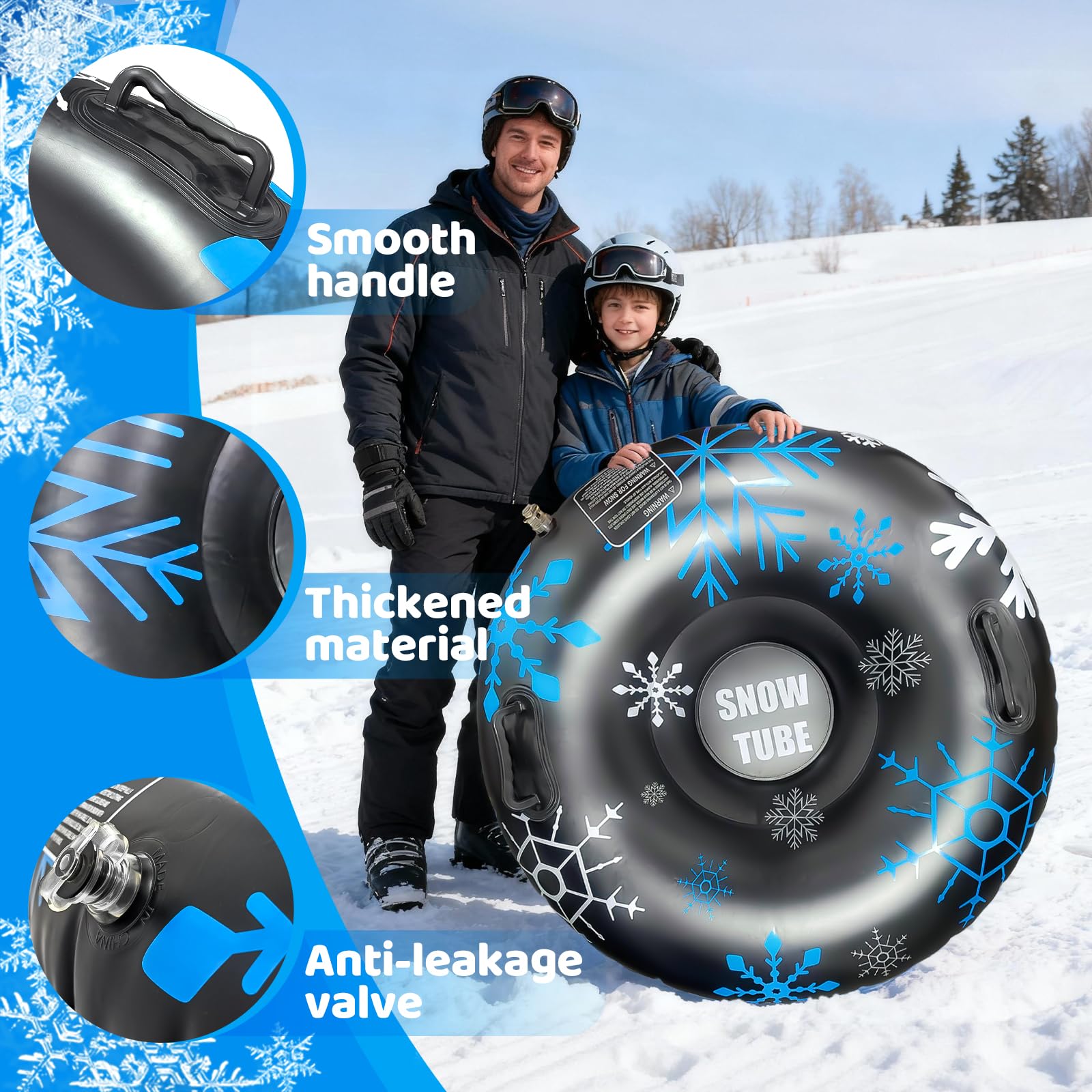 Trineo de Nieve Inflable con Asas de Goma Blanda, Antivuelco, Antifugas, Plegable