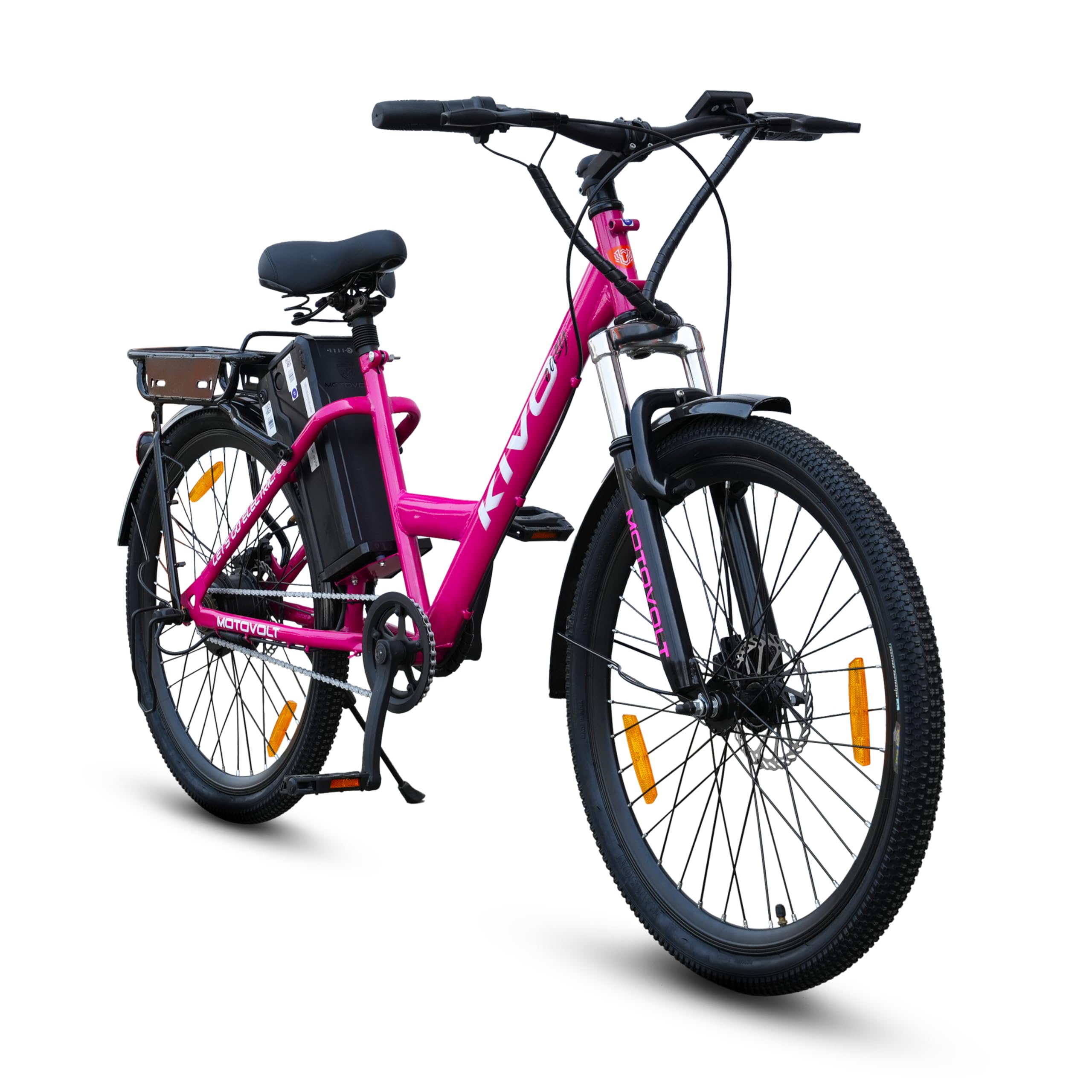 Motovolt KIVO Easy Electric Cycle - LITE | 45 Km Range | 250W 36V BLDC Motor | Removable Battery - 6Ah Lithium-ion (IP65, BIS Certified) | 110 Kg Load Capacity | Front Suspension | 26” Tyres | Pink