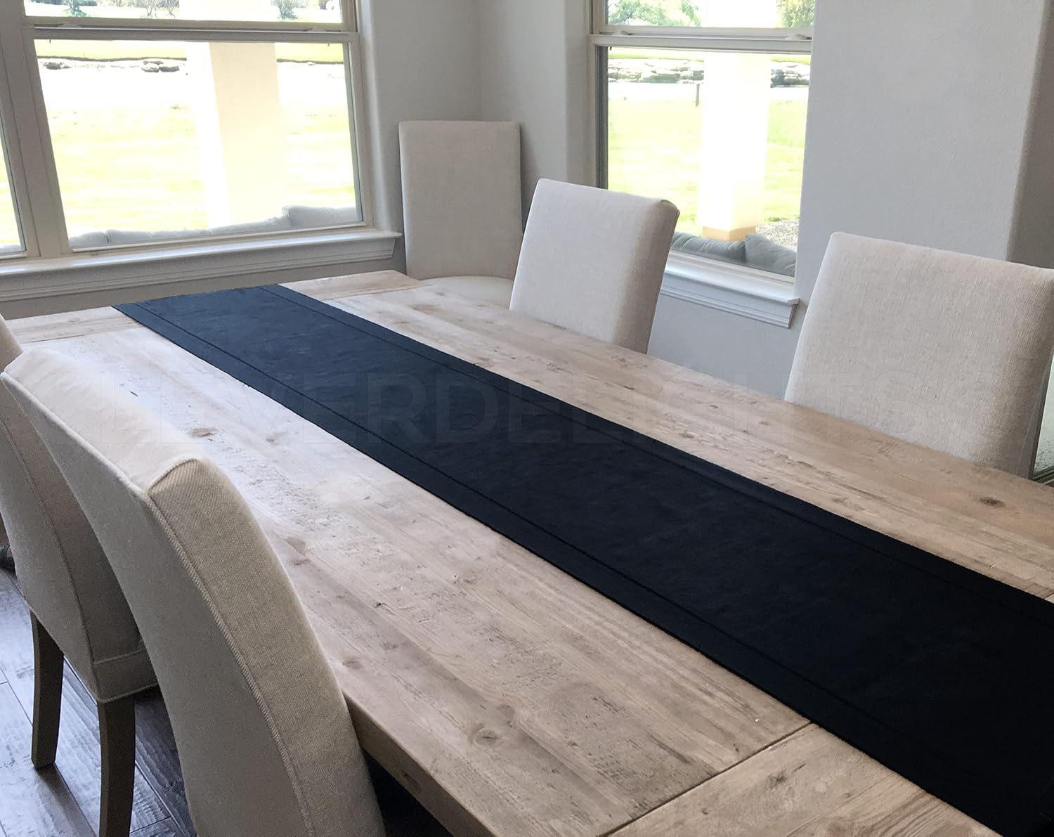 CleverDelights Black Linen Hemstitch Table Runner - 16" x 108" - 100% Linen
