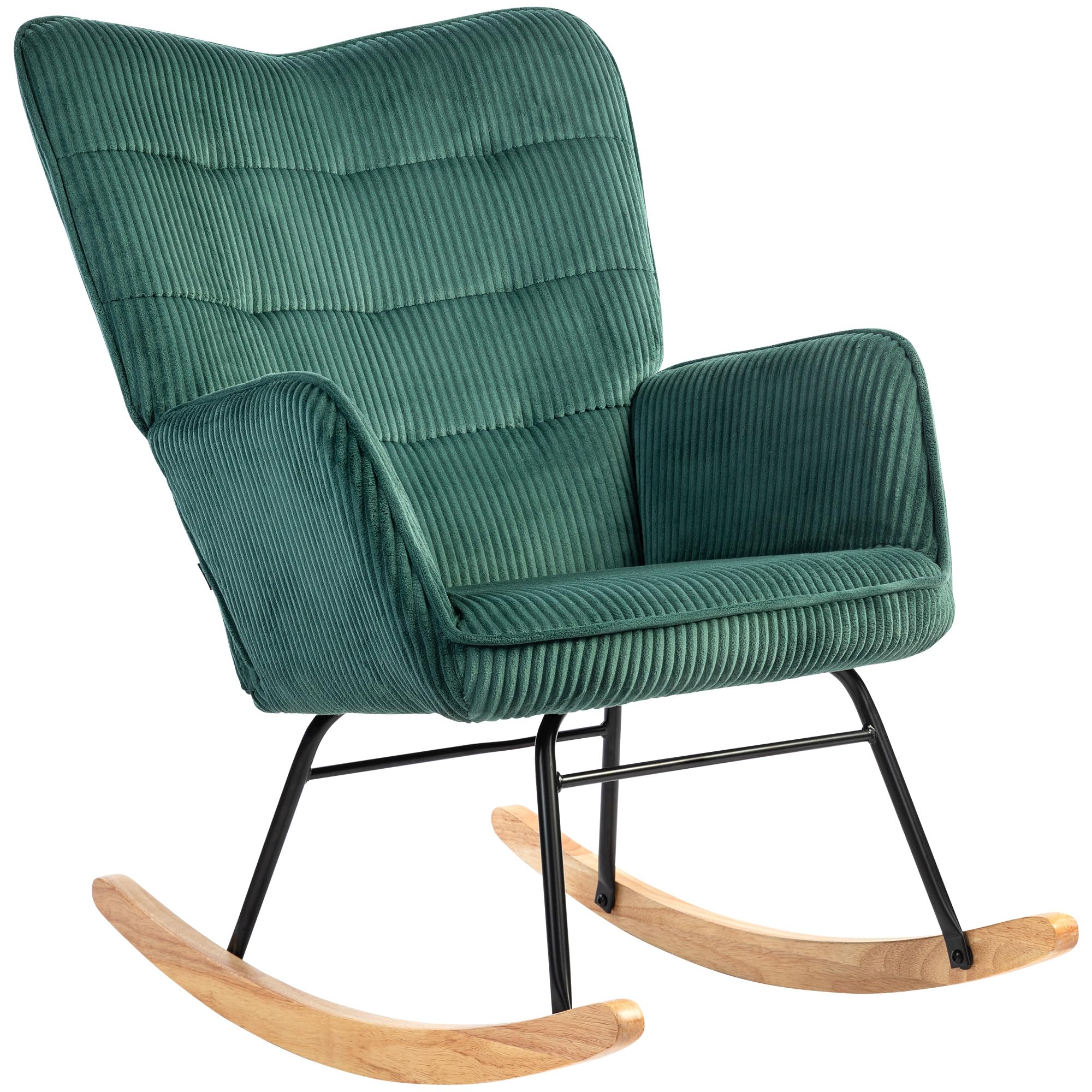 Fauteuil à Bascule HOMCOM En Corde Avec Accoudoirs - Patins En Bois - Rembourrage Épais Vert Foncé - Pour Salon, Chambre (98x71x101 Cm)