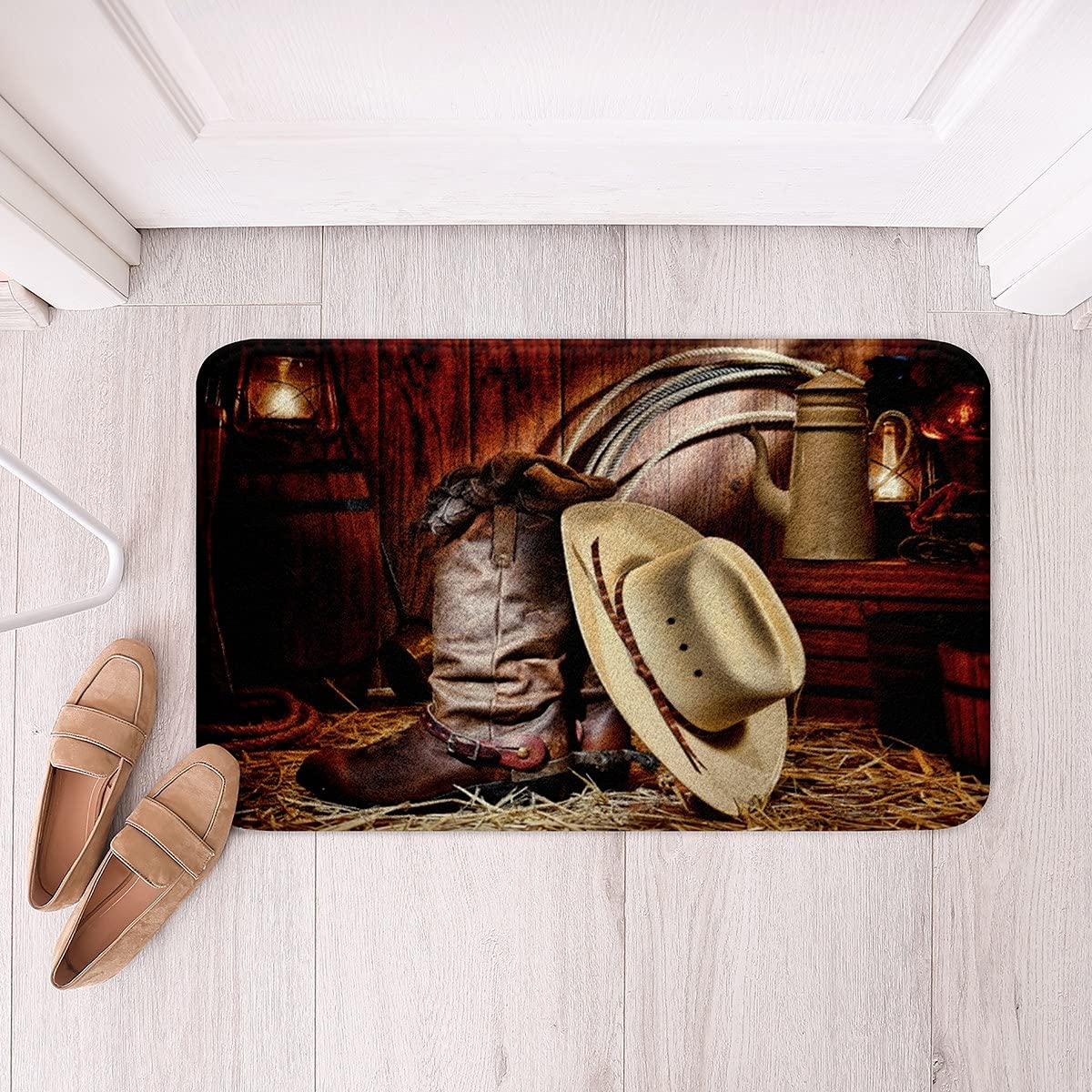 Loussiesd Western Bathroom Rug Mat Retro Cowboy Style Non-Slip Door Mat Wild West Themed Absorbent Bath Mat for Bathroom Tub Ultra Soft Machine Washable 16"x24" — image 1