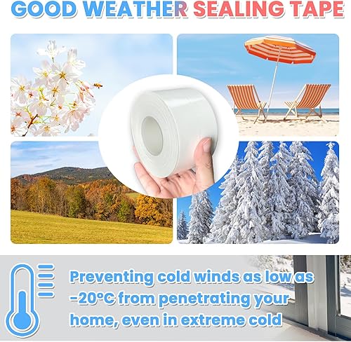 Miniatura 7 de Cinta adhesiva transparente para sellado de ventanas, color blanco, película de aislamiento de corrientes de aire para ventanas, cinta adhesiva para