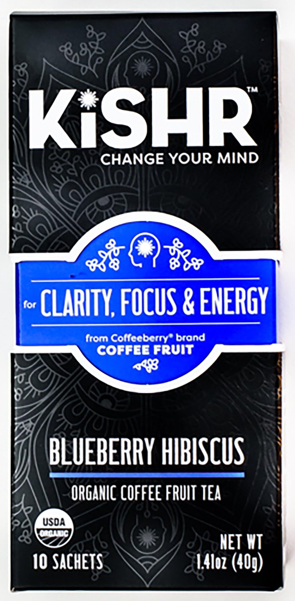 Organic Coffee Fruit Tea (Blueberry Hibiscus) Herbal Tea for Clarity, Focus and Energy, 10 Bags - KISHR
