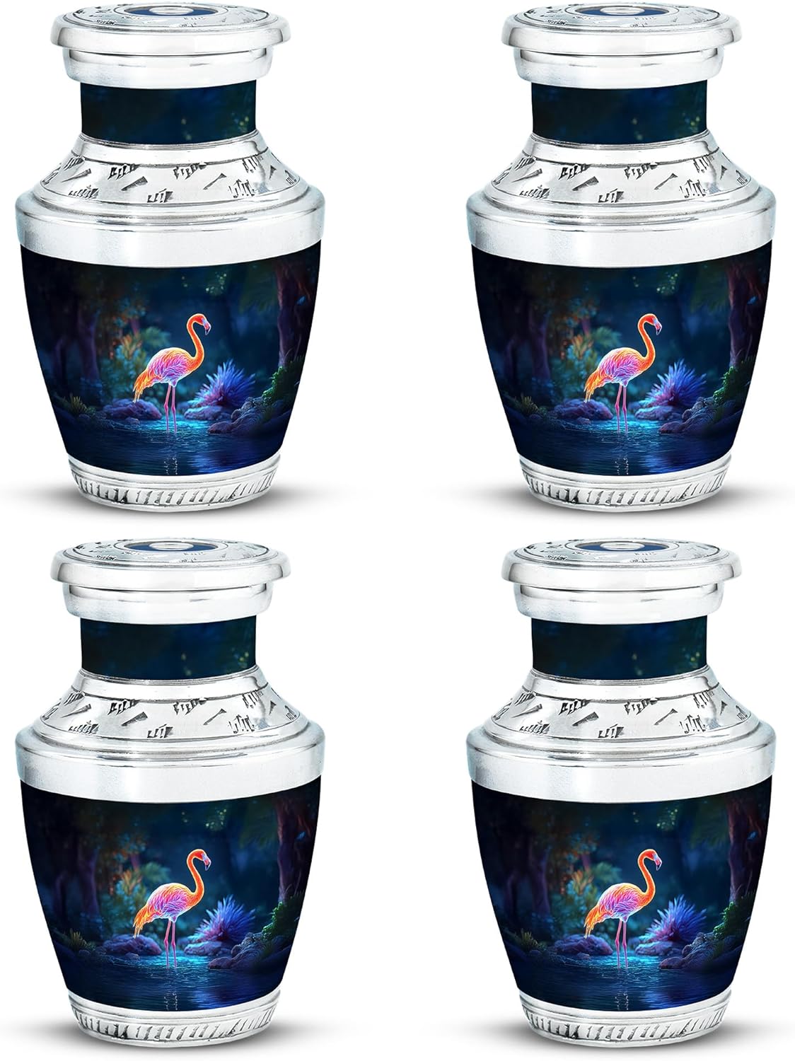 Yatskia Colorful Flamingo Little Memorial Urns for Human Ashes Adult Brother and Sister, Small Funeral Urn for Adult Ashes, (Tasty Pack of 4, 3 Inch)