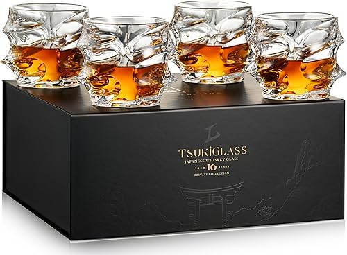 Premium Japanese Crystal Whisky Glasses Set of 4 - 20th Anniversary Gifts For Husband
