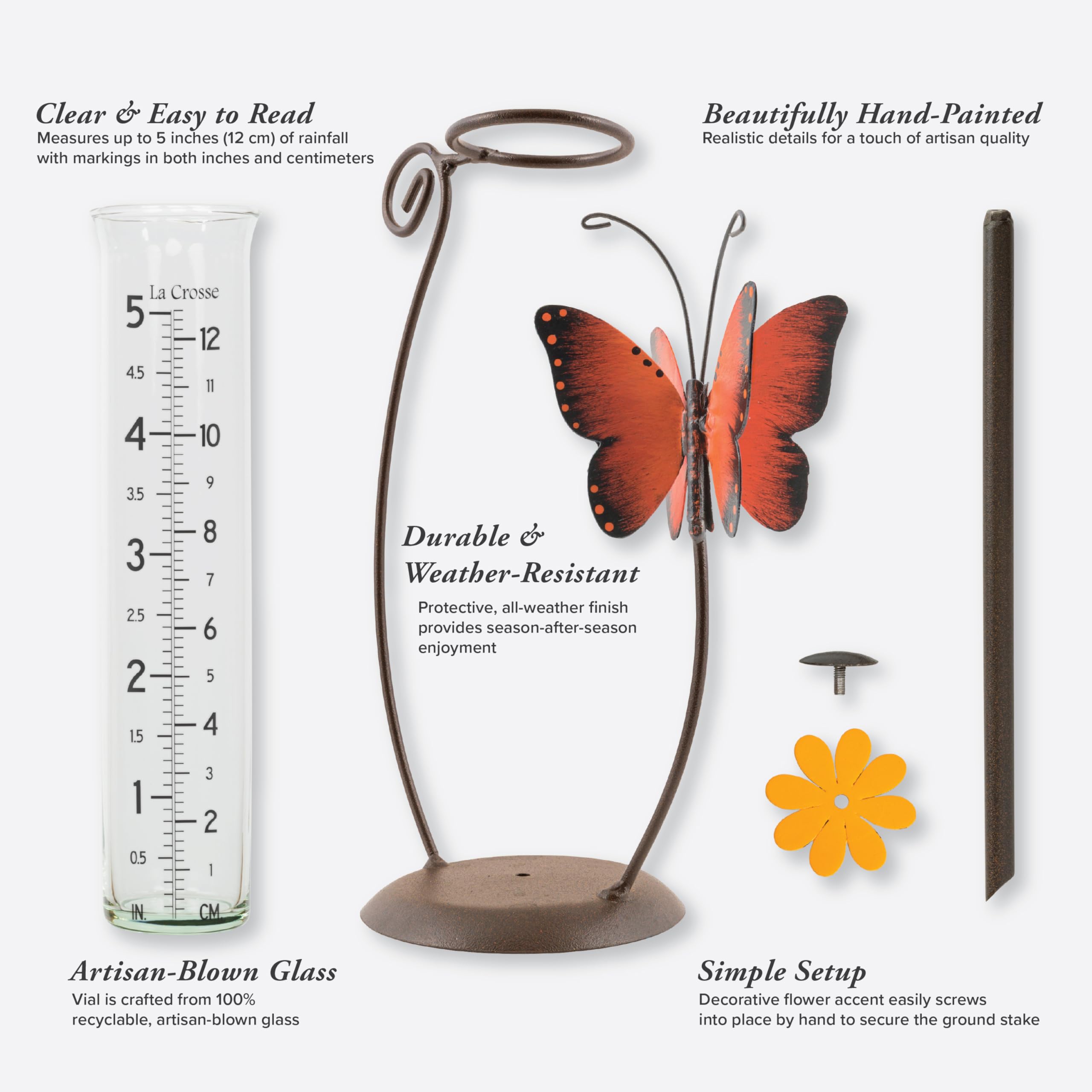La Crosse 704-13077-INT - Pluviometro in Vetro, 12,7 cm, Colore: Bronzo