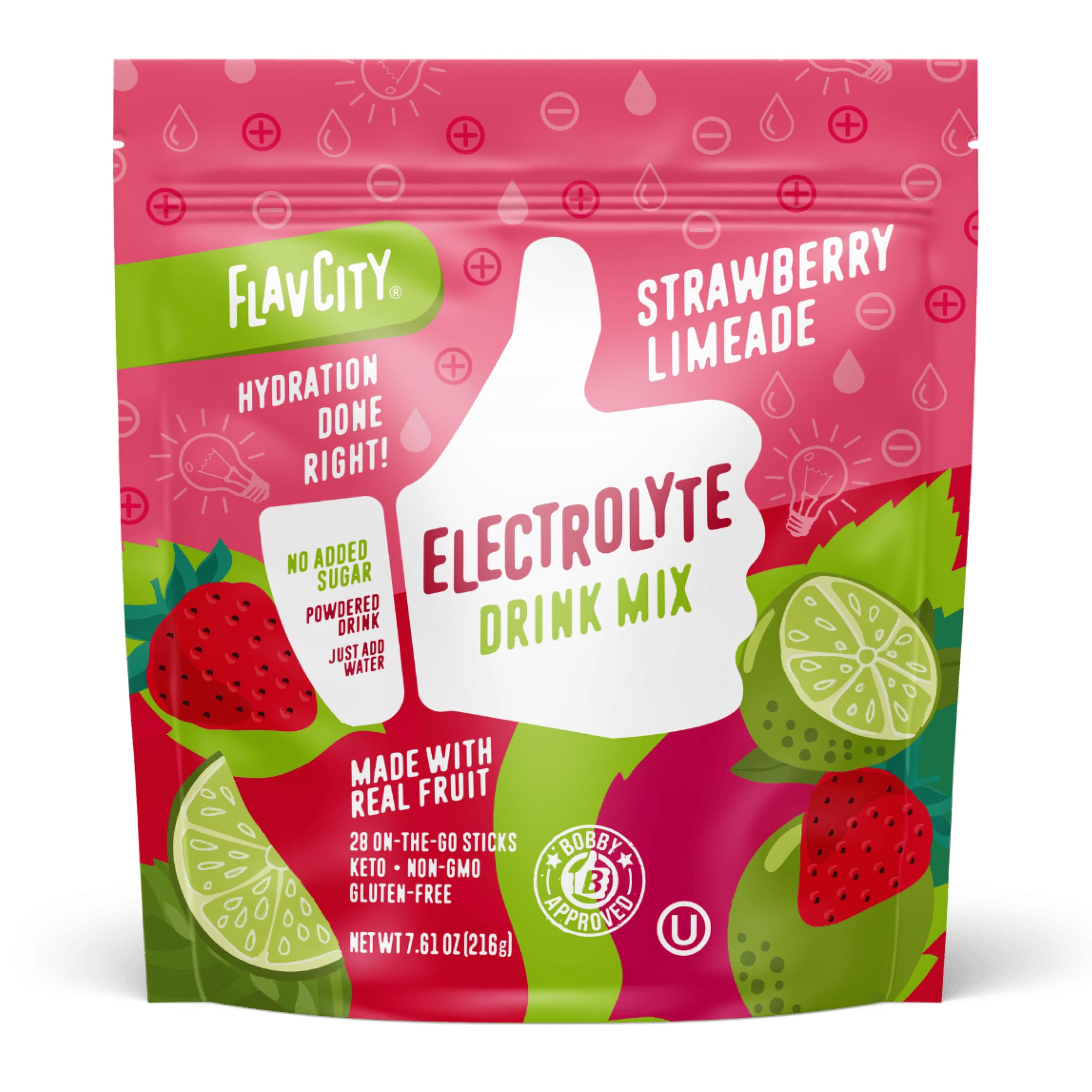 FlavCity Electrolyte Powder Packets, Strawberry Limeade, 28 Stick Packs