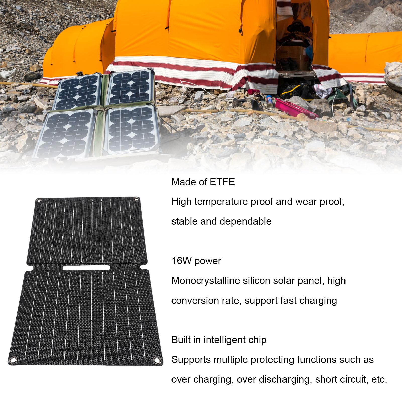 Generic Chargeur solaire portable 16 W, panneau de charge solaire pliable en silicium monocristallin ETFE avec ports USB pour camping, randonnée, téléphones et batteries externes.