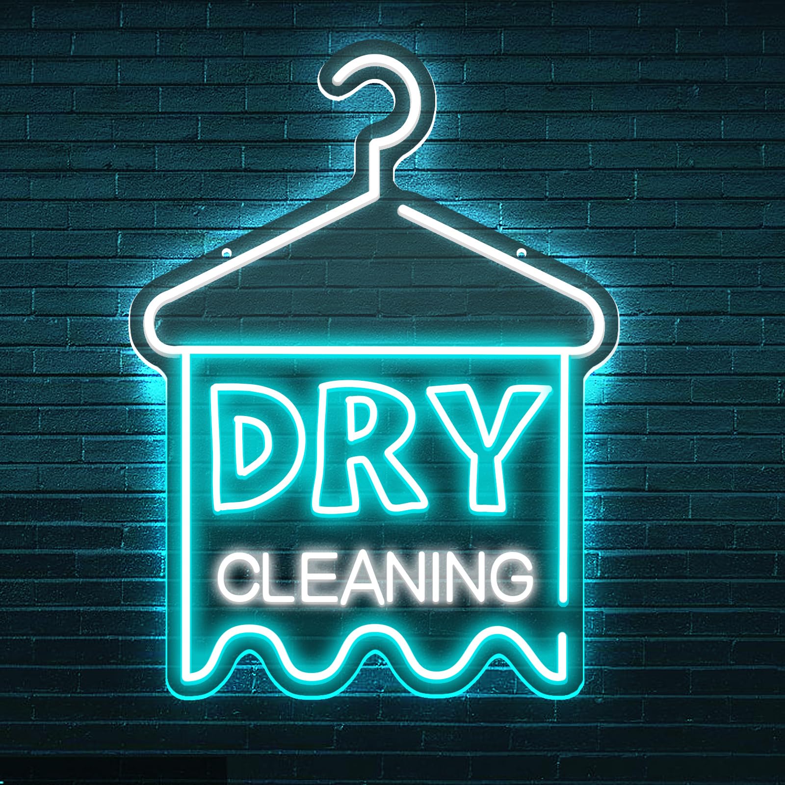 Dry Cleaning Sign Neon Commercial Light Laundry Room Night Business Light Wall Window Front Door Decoration Laundry Sign 5V Voltage (Ice Blue + White) — image 1