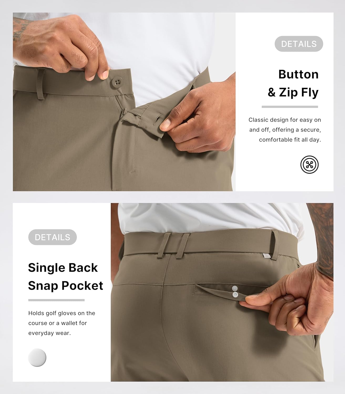 Soothfeel Mens Golf Pants Classic Fit Stretch Work Dress Pants 30"/32"/34" Quick Dry Lightweight Casual Trousers with Pockets - Image 5