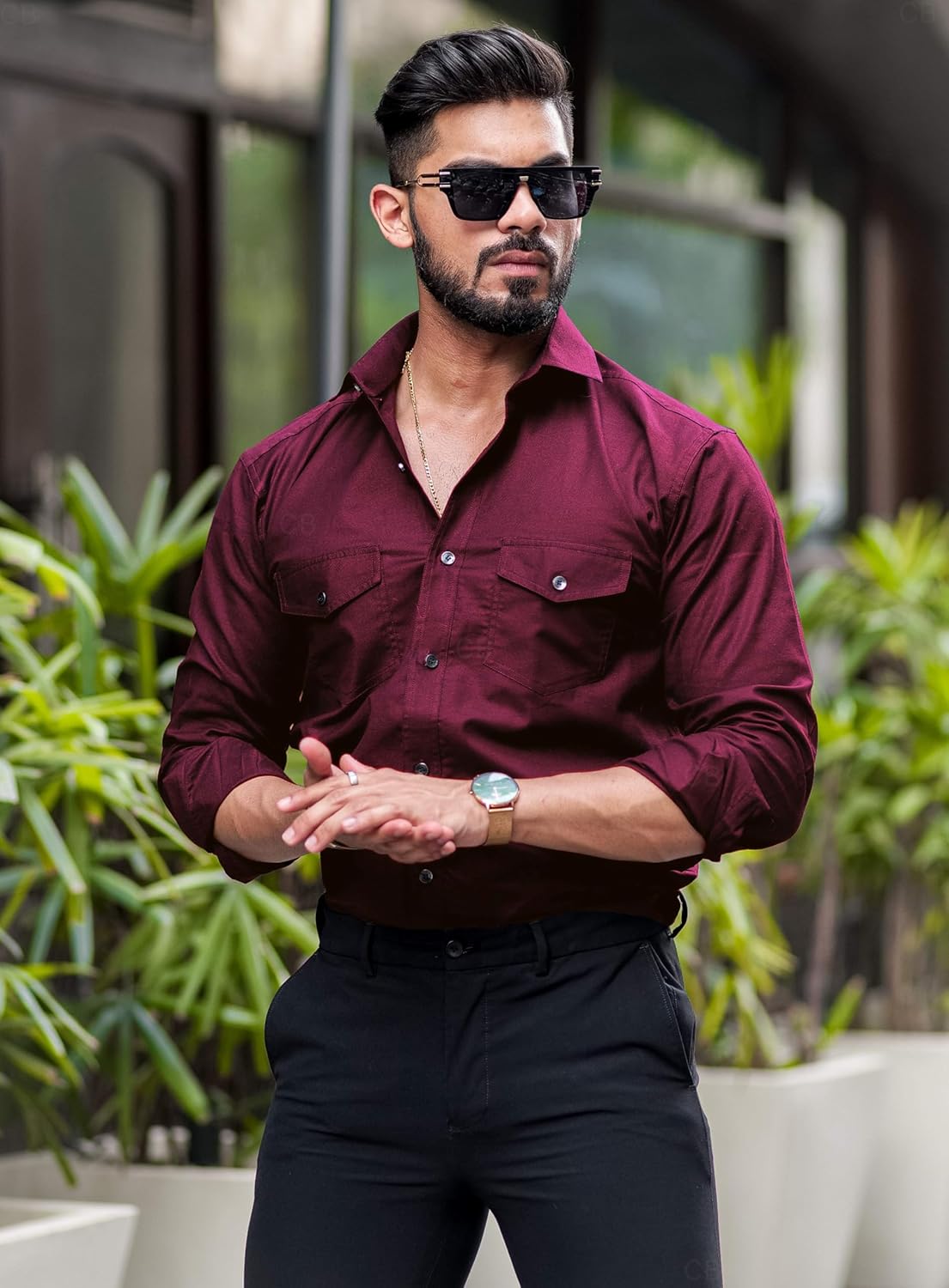 CB-COLEBROOK Men’s Regular Fit Fancy Double Pocket Utility Casual Shirt for Men Full Sleeves Stylish Shirt – Cargo (Previously Goodthreads)