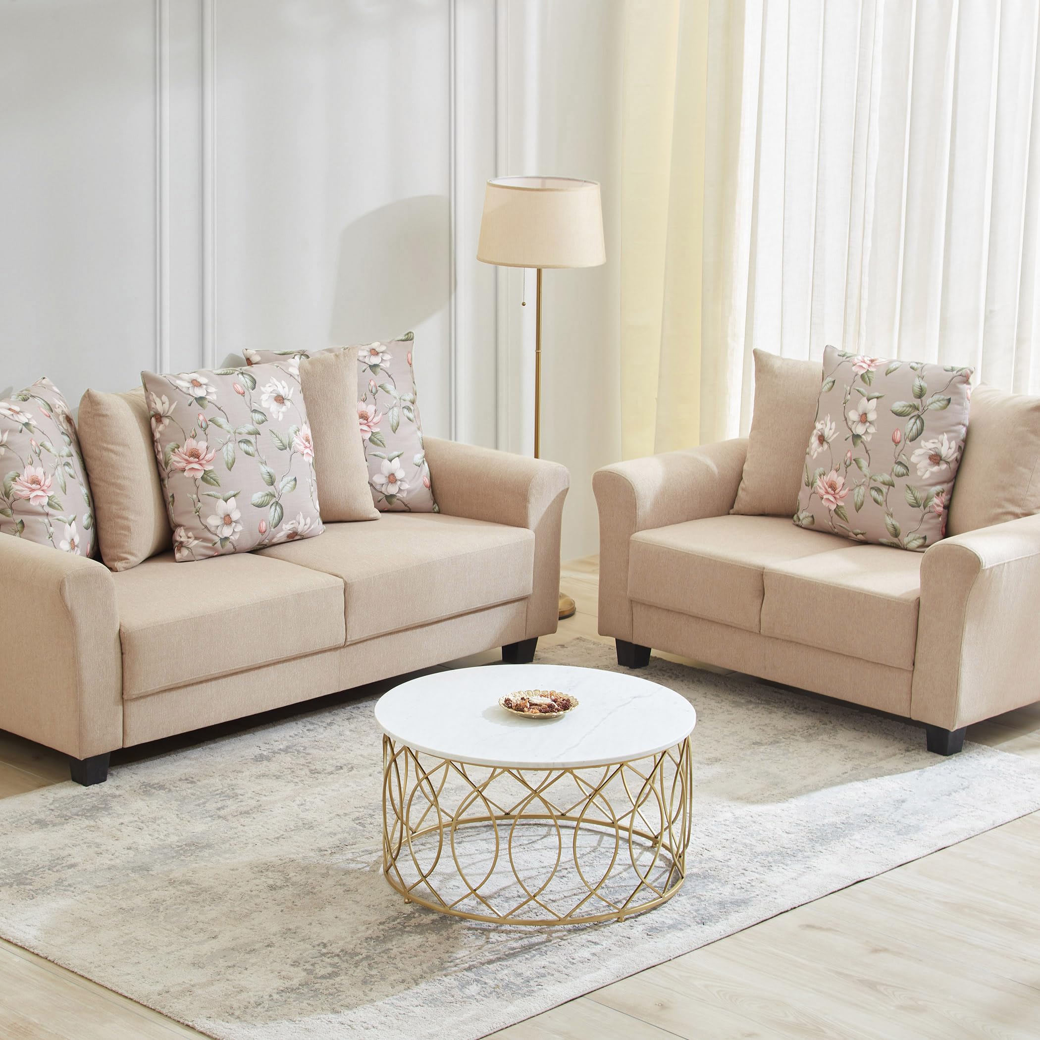 Home Centre Helios Florence Matty Fabric 3+2 Seater Sofa Set with Cushions - Beige-image-22