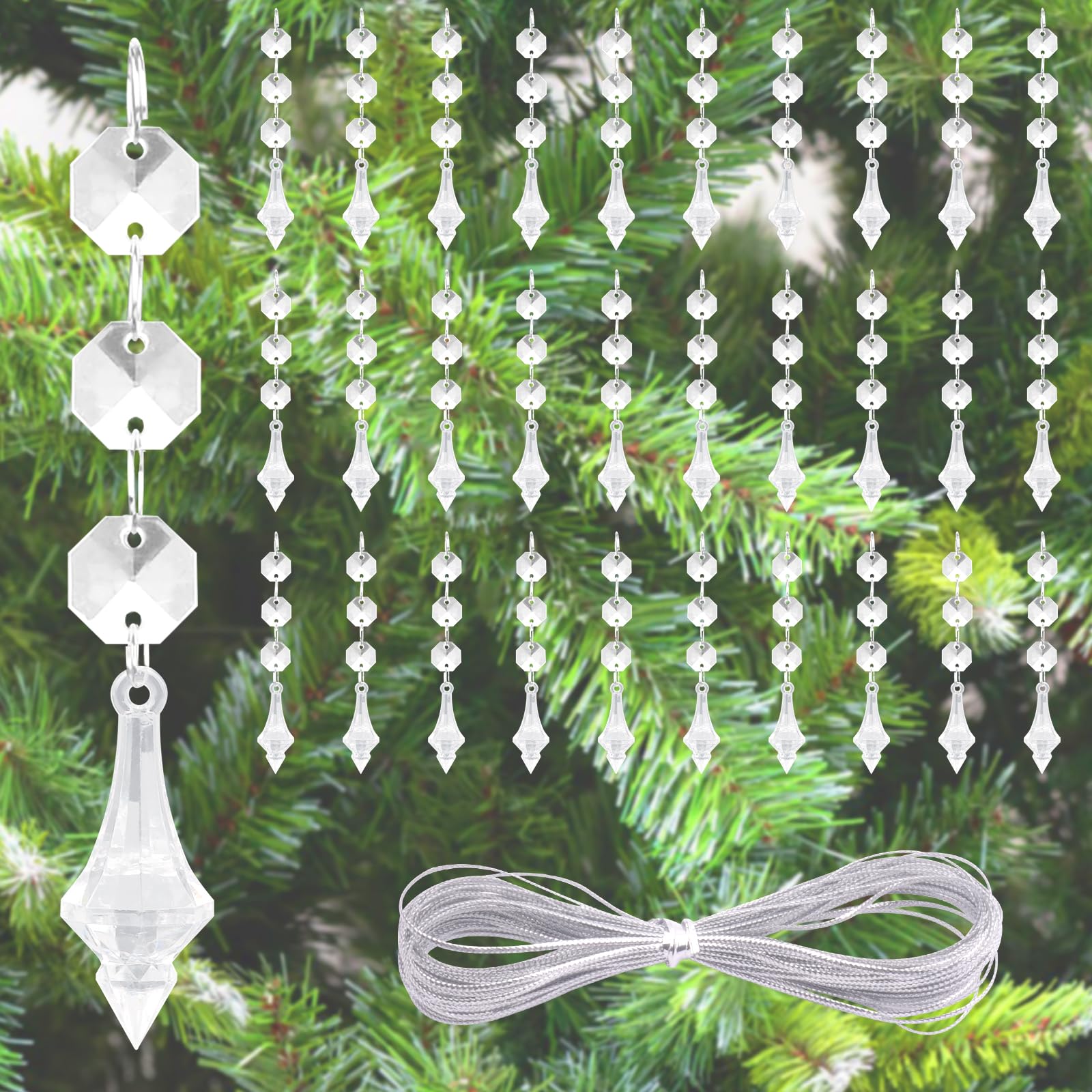 Crystal Ornaments Crystal Christmas Ornaments, Hanging Crystals Ornaments for Christmas Tree Decorations 30 Pcs Acrylic Crystal Chandelier Garland Winter Party Home Decor (Lantern)