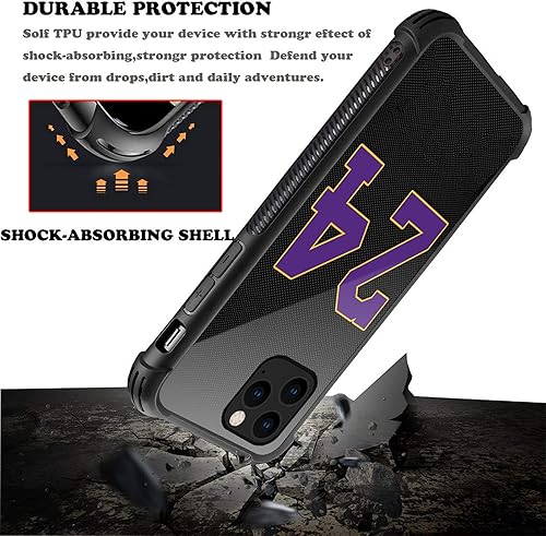 Miniatura 5 de Funda compatible con iPhone 13 Pro Max, color negro, 24 jersey, morado, amarillo, diseño de patrón increíble, a prueba de golpes, antiarañazos,