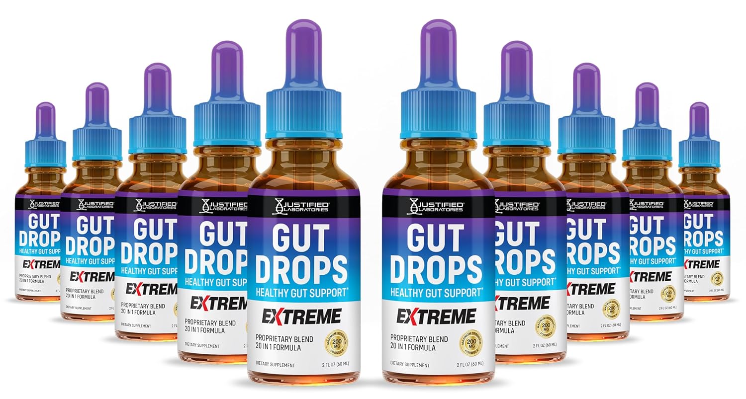 10 Pack Gut Drops Extreme 200MG Proprietary Blend 20-in-1 Formula Healthy Gut Support Liquid Supplement Formulated with Guarana