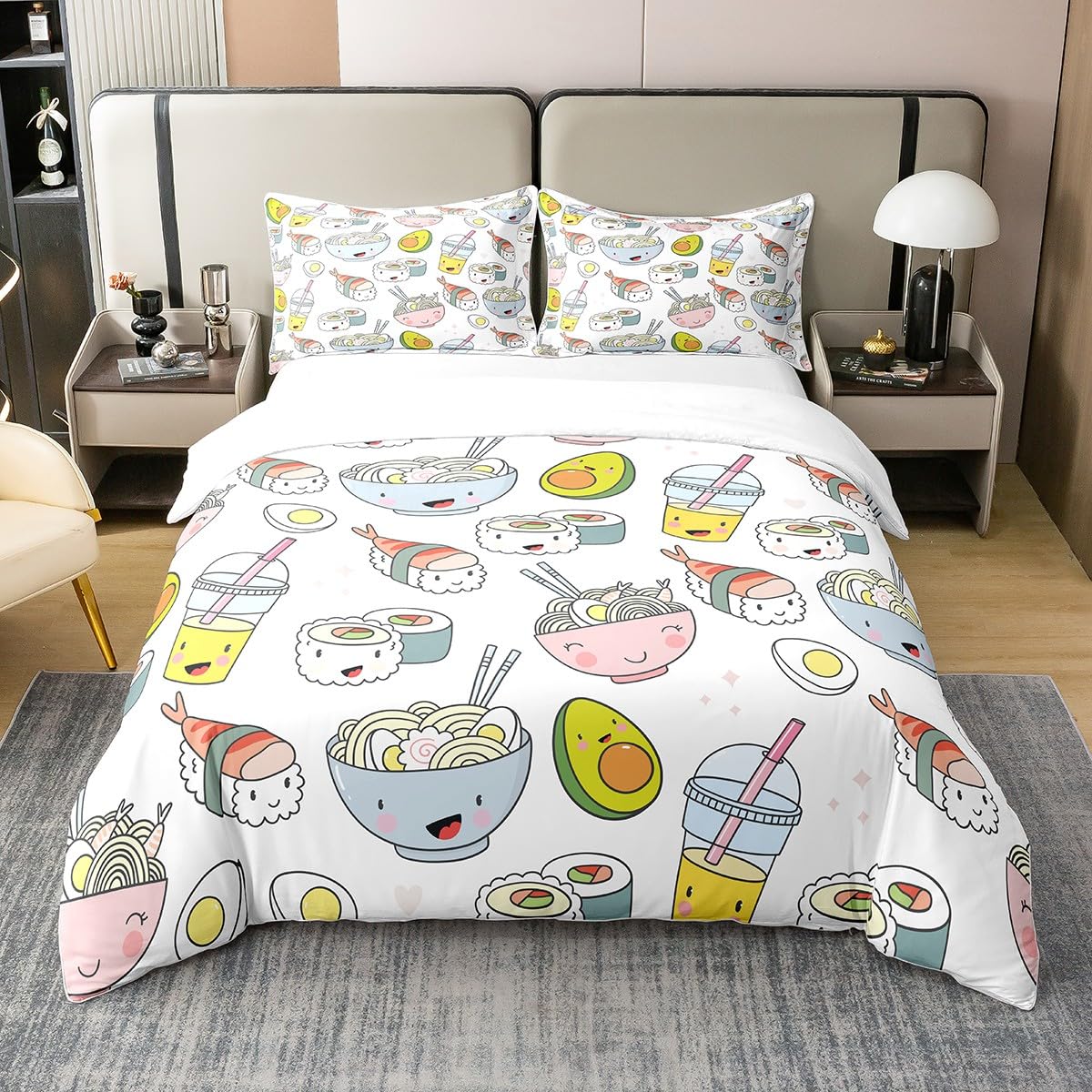 Housse de couette sushi japonaise en coton blanc pour chambre style kawaii