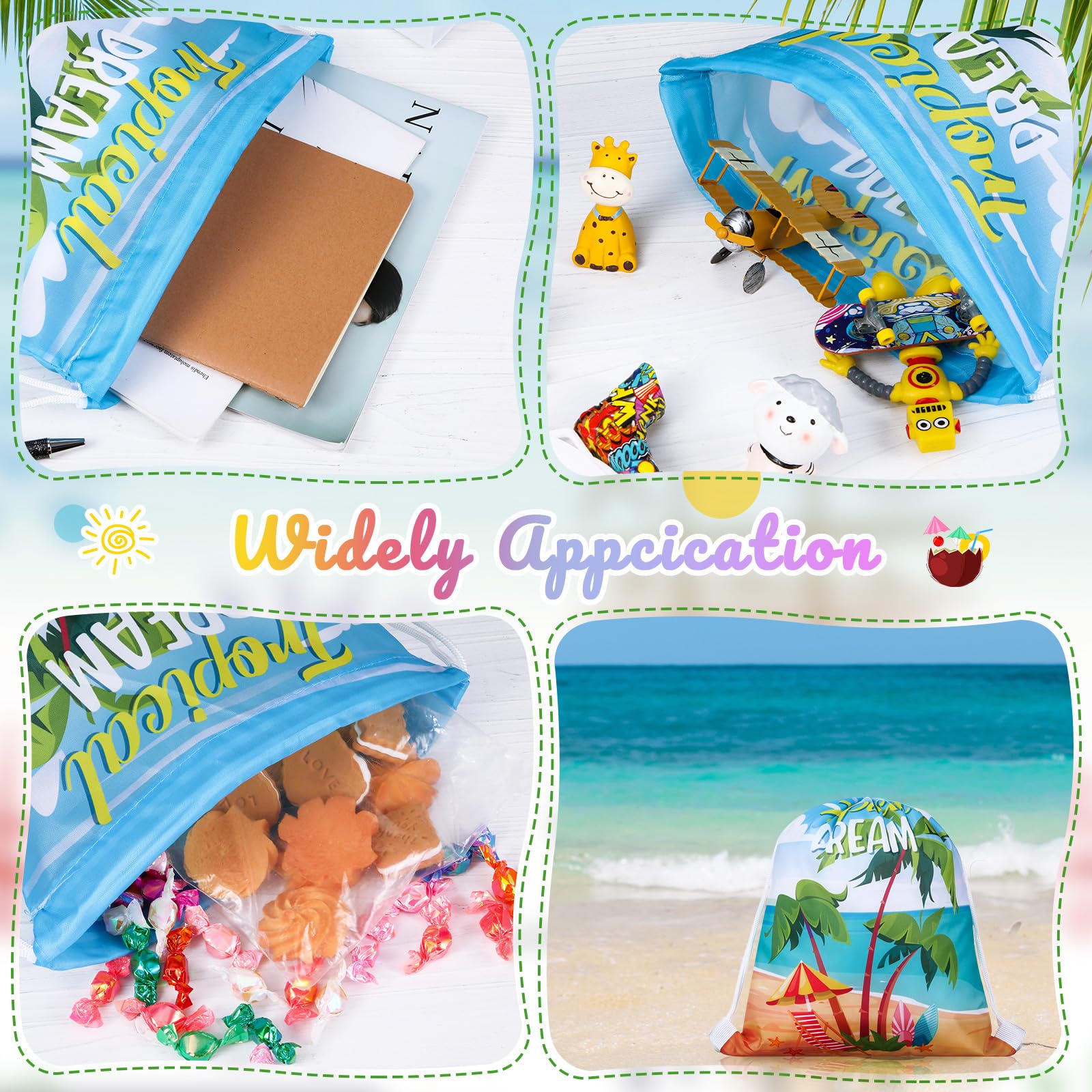 Luau Party Favors 24-Pack Hawaiian Luau Gift Bags - Tropical Tiki Themed Party Favors With Handles Unbreakable Serving Bowls
