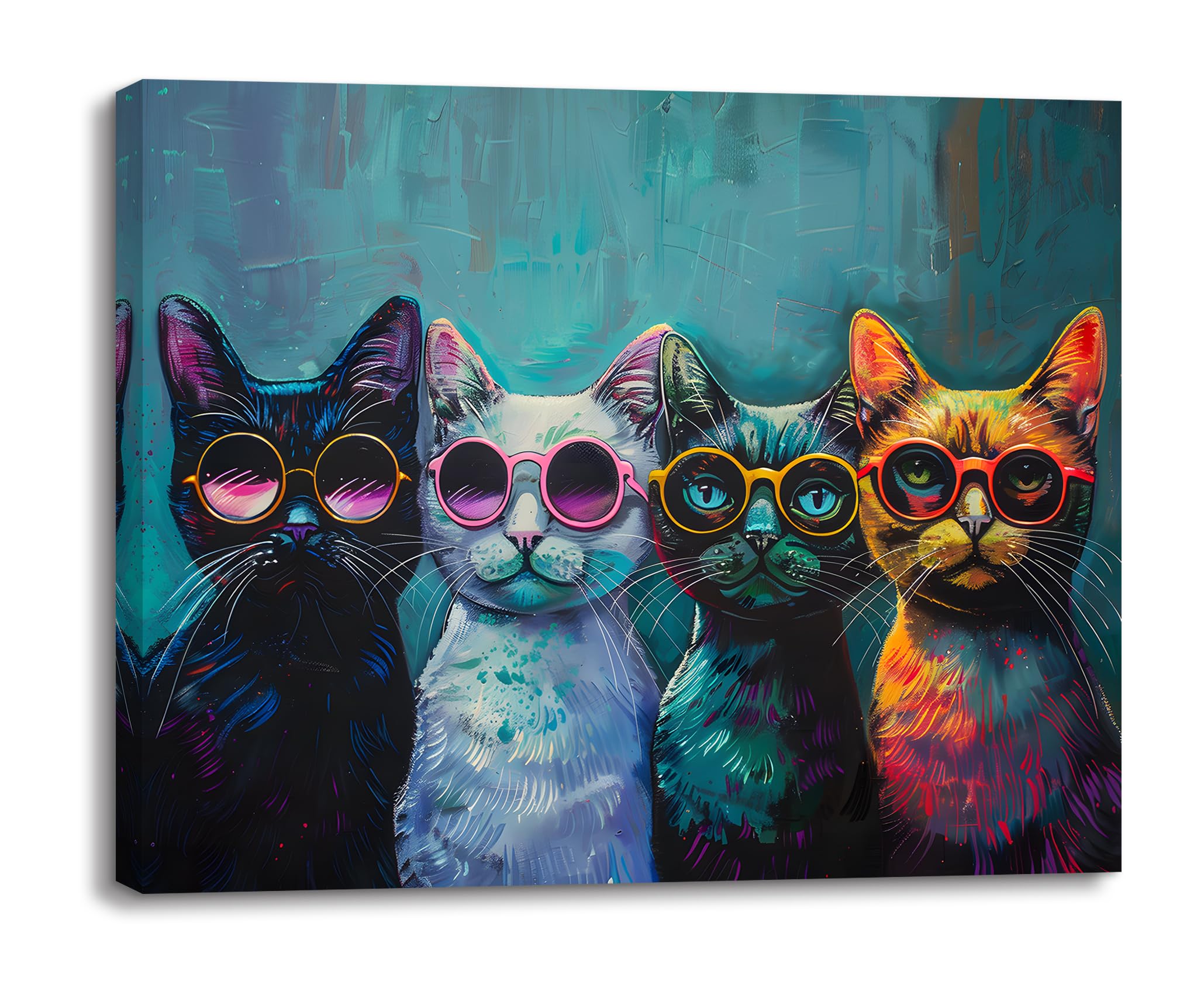 Piy Painting Canvas Wall Art, Cute Animal Canvas Painting, Canvas Print Of a Kitten Wearing Sunglasses