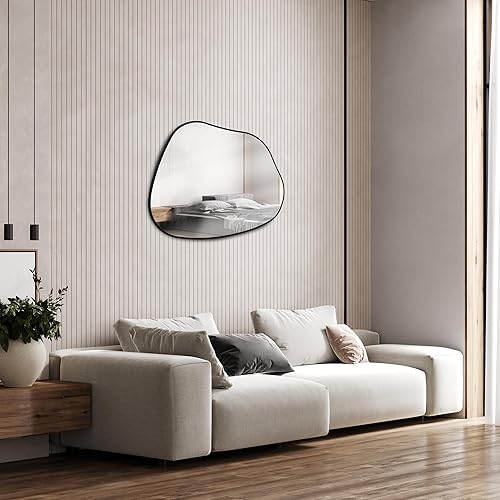 Miniatura 4 de Espejo de pared irregular asimétrico de 28 x 20 pulgadas, espejo decorativo con marco de madera para sala de estar, dormitorio, baño, entrada sobre