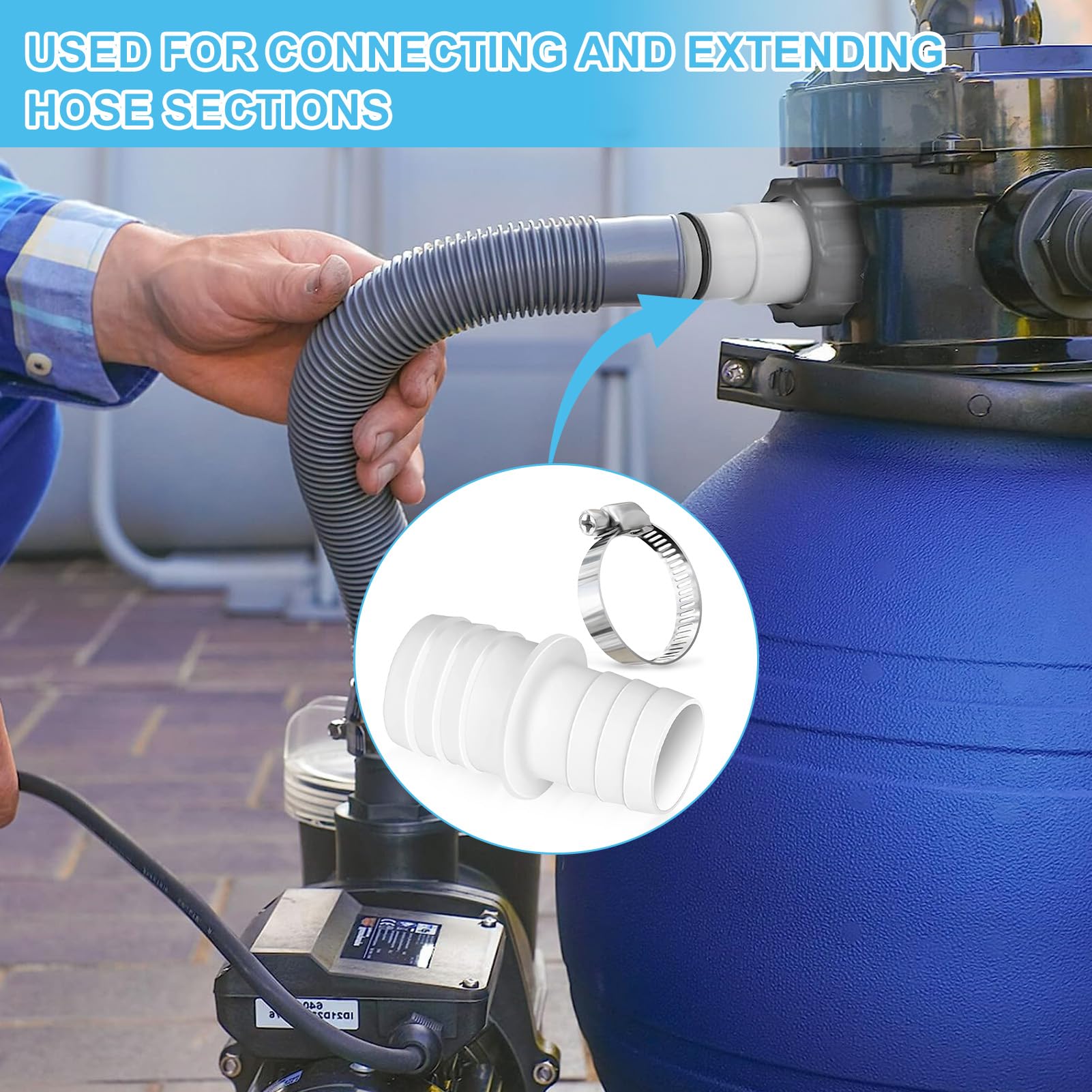 Sprießen Set Di 4 Connettori Per Tubo Flessibile Per Piscina, Adattatore Per Tubo Da Piscina Standard, Connettori Per Tubo Con Fascette Stringitubo, Set Di Collegamento Per Tubi Per Piscina(38-38