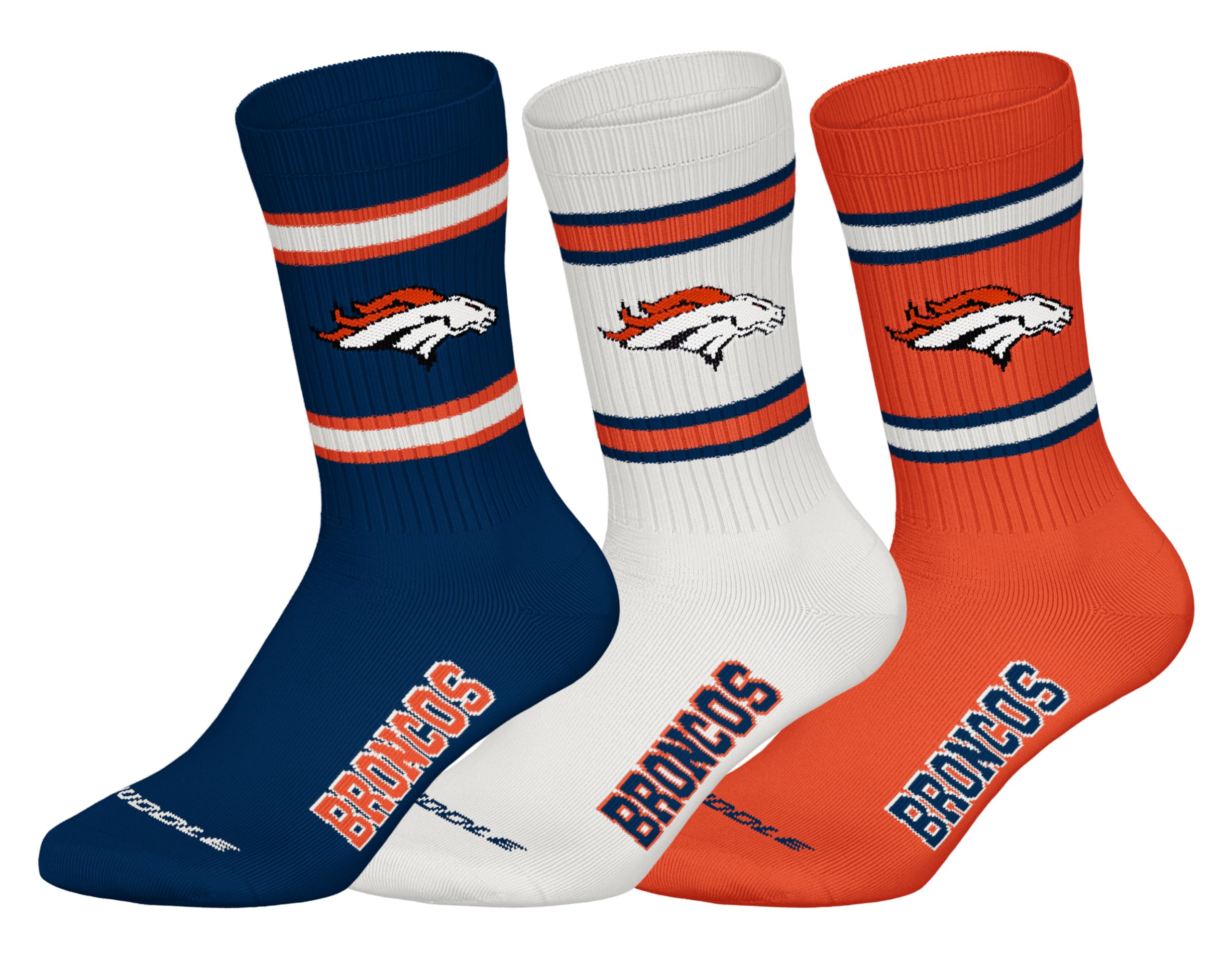 NFL Denver Broncos 3 Pack Crew Socks - NNY/WHT/ORG - 39/42