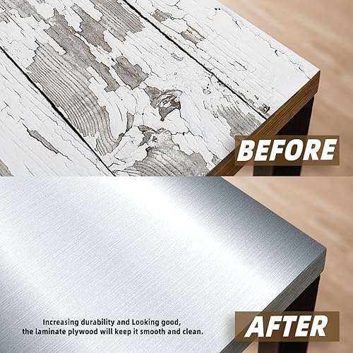 Miniatura 4 de ZYJT Chapa de madera plateada, laminado de aluminio cepillado de 24 x 24 pulgadas, no pegado, flexible, duradero, paneles de chapa de madera de PVC