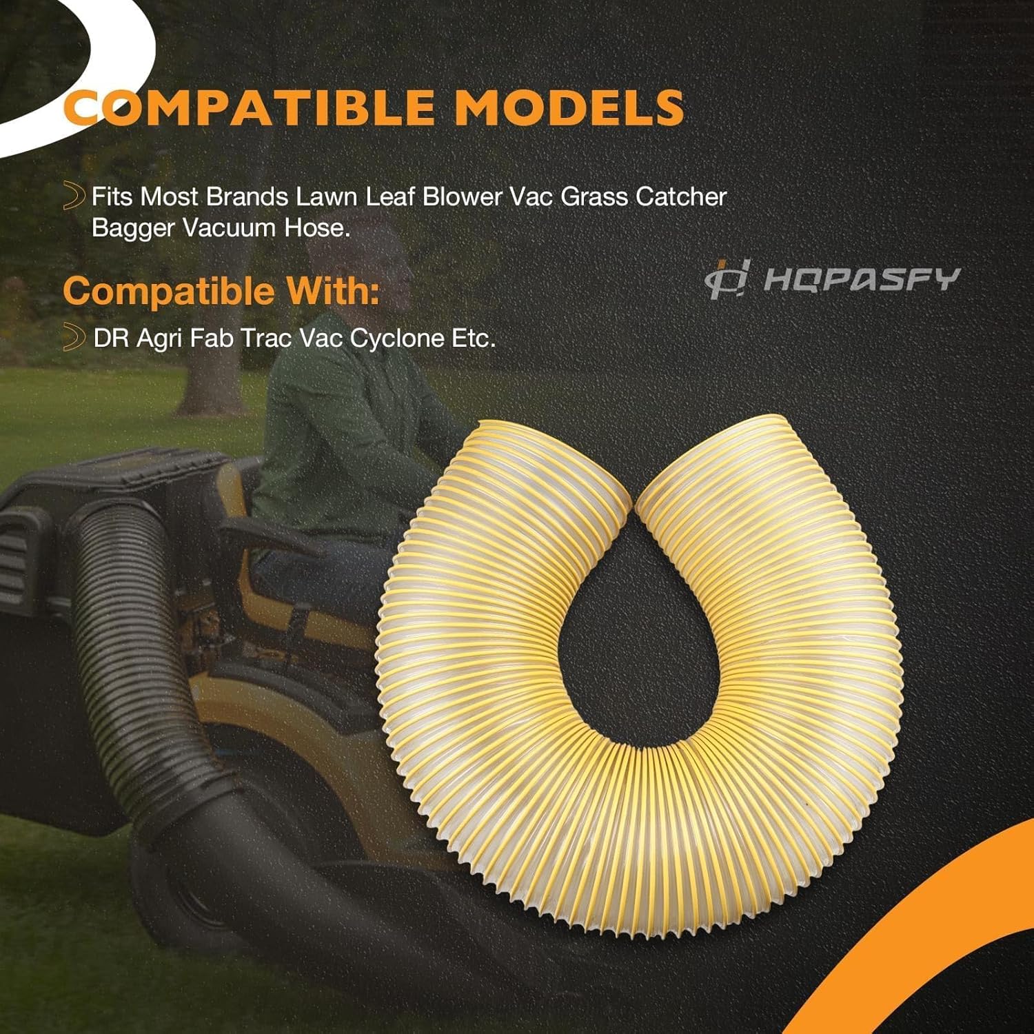 5 Foot Lawn Vacuum Hose, 7'' Diameter Lawn Vac Hose Compatible with DR Agri Fab Trac Vac Cyclone, Leaf Vac Hose, Fits Most Brands Lawn Leaf Vac Grass Catcher Bagger, with 2 Clamps
