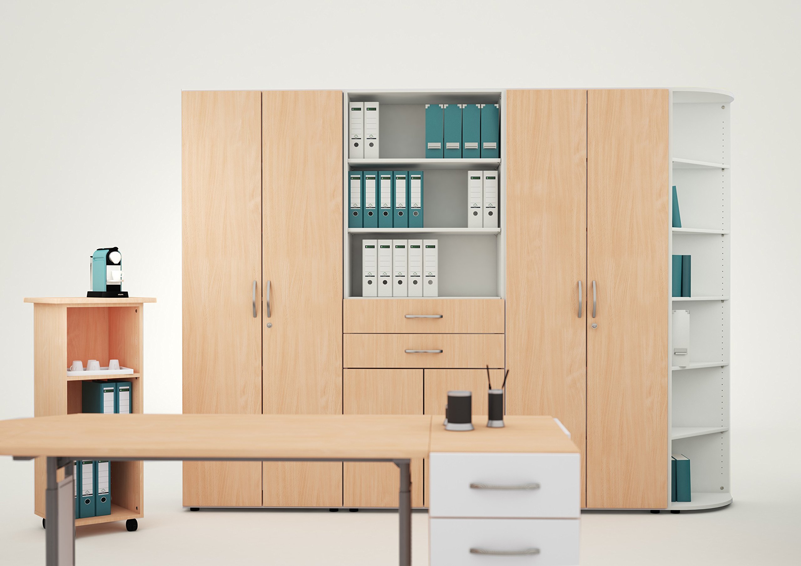 Gera Möbel S-381110-BU Anstell-Querrollladenschrank Mailand 2 OH für Tische zum Anstellen mit Bodengleiter, 80 x 40 x 72 cm, buche