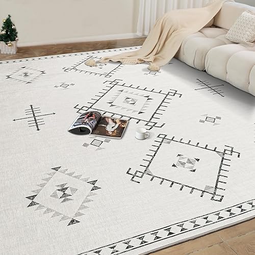 Alfombra de área de 5 x 7 pies para sala de estar o dormitorio, lavable, marroquí, bohemio, para zonas de mucho tráfico, antideslizante y no