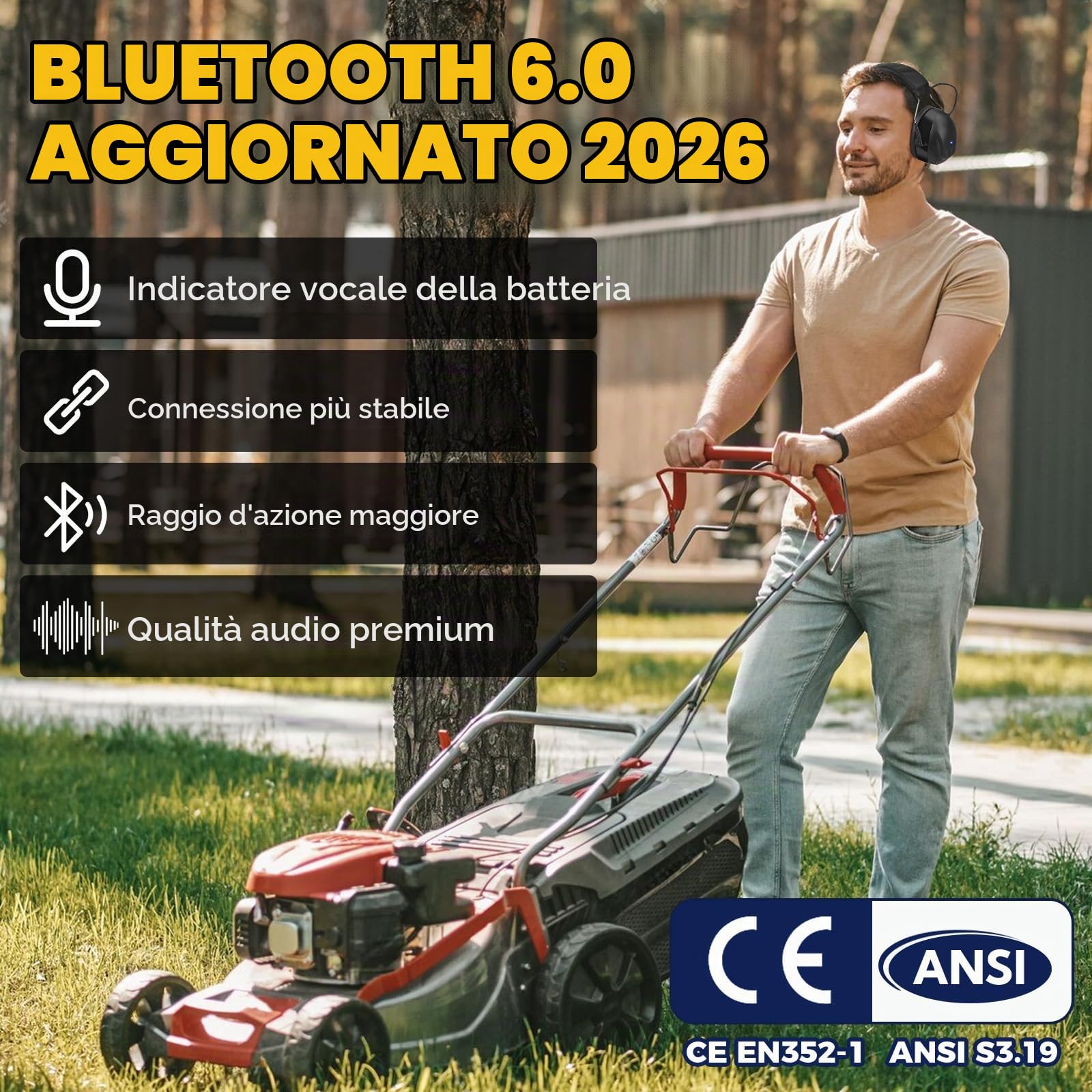 Kalence Bluetooth 5.4 Protezione dell'udito con 120H Orario di Lavoro, 1200mAh Batteria Ricaricabile Cuffie di Protezione Dell'orecchio