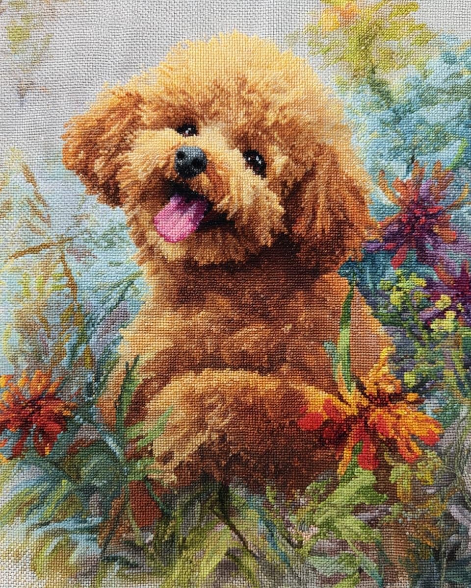 WallustrioaW Printed Cross Stitch Embroidery Patterns,Cute Poodle,DIY 11CT Cross Stitch Embroidery Kits Craft Hobby Gift for Adults,40x50cm