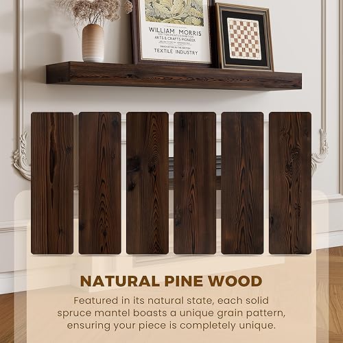 Miniatura 5 de Marsmiles Repisa de chimenea de 48 pulgadas, repisas de madera rústicas hechas a mano para sobre chimenea, estantes flotantes montados en la pared