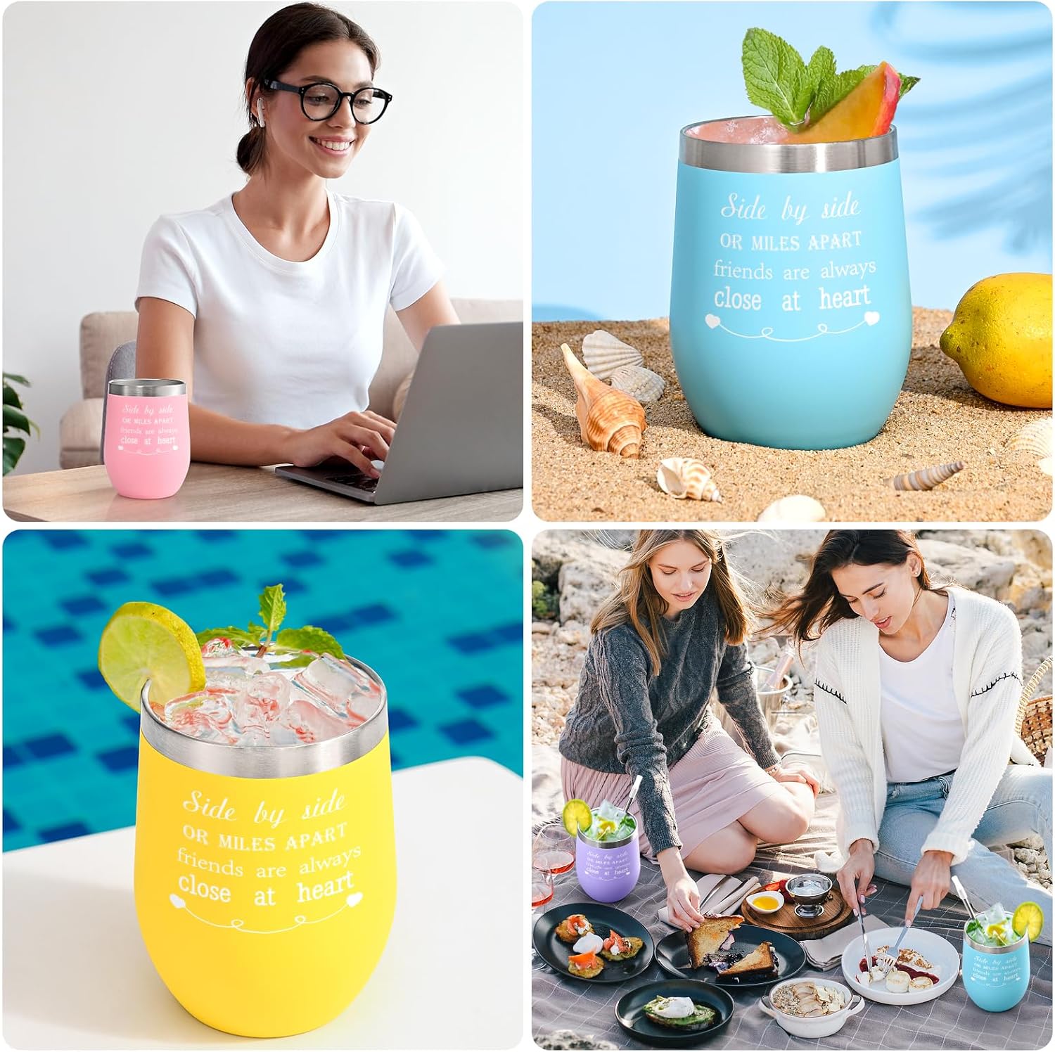 GINGPROUS 4 Pack Friend Wine Tumbler Set for Girls Trip Friendship Girls Weekend Long Distance Frineds, 12 Oz Stainless Steel Wine Tumbler with Lid and Straw, Mix Color - Image 3