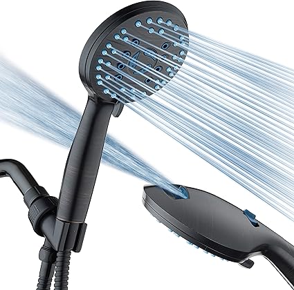 Hotel Spa AquaCare High Pressure 8-mode Handheld Shower Head, Anti-clog Nozzles - Built-in Power Wash to Clean Tub, Tile & Pets, Extra Long 6 ft. Stainless Steel Hose, Wall & Overhead Brackets