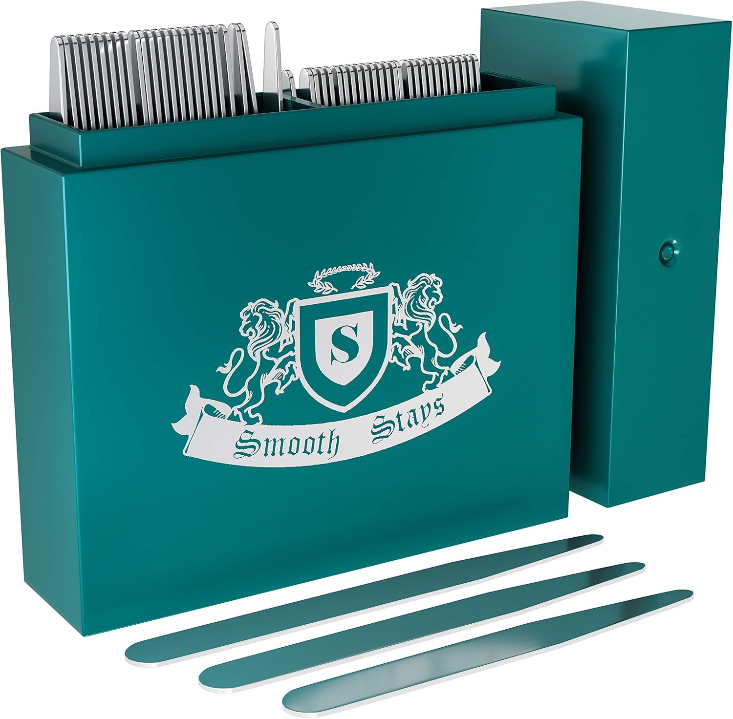 50 Premium Metal Collar Stays in Divided Box for Men - 2 Most Popular Sizes (24-2.2" & 26-2.5"), Non-Magnetic