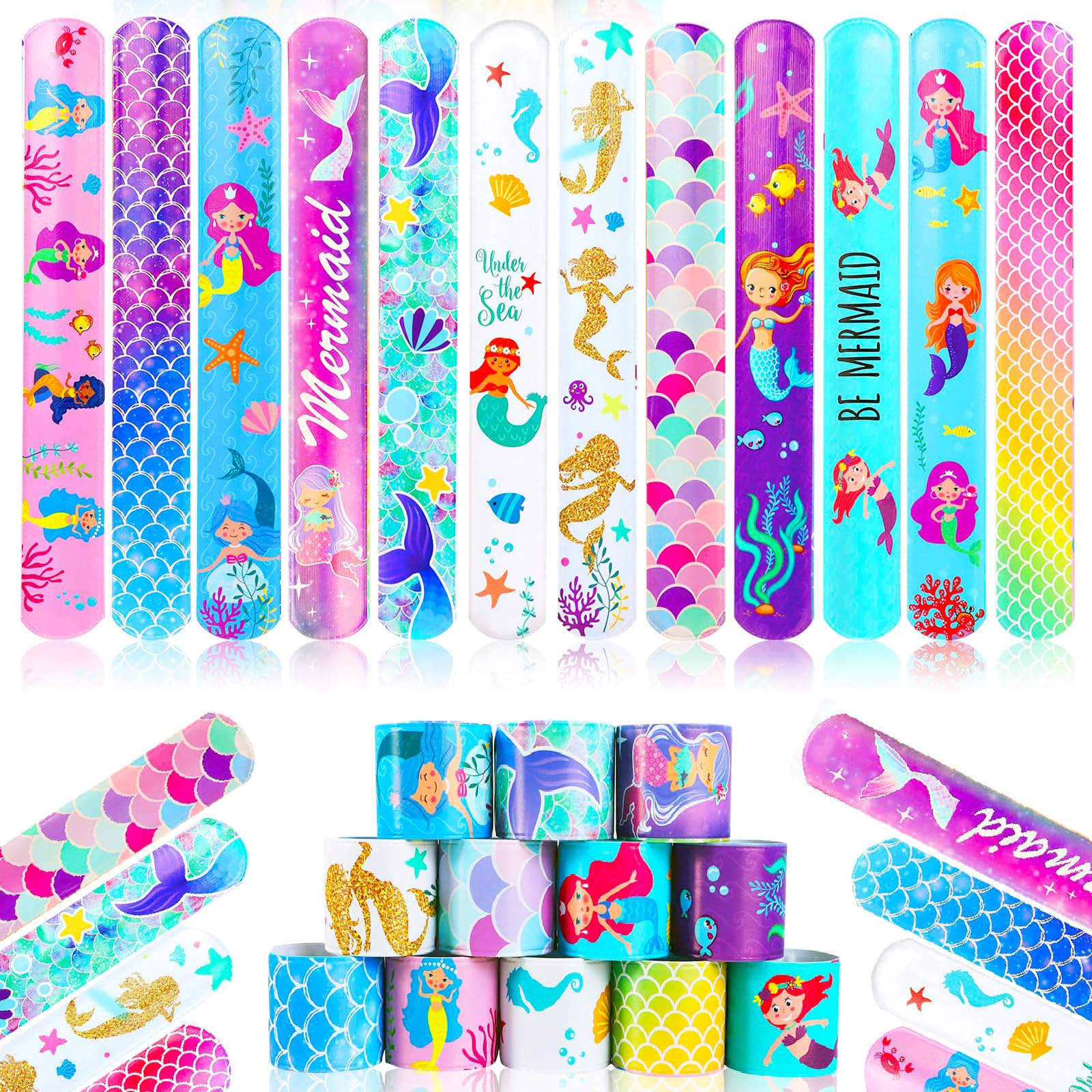 Seamart 24PCS Pulseras de Bofetadas, Slap Pulseras de Juguete para Niños, Unicornio/Dinosaurio/Tigre/Sirenas/halloween, Regalo de Fiesta de Cumpleaños para Niños y Niñas