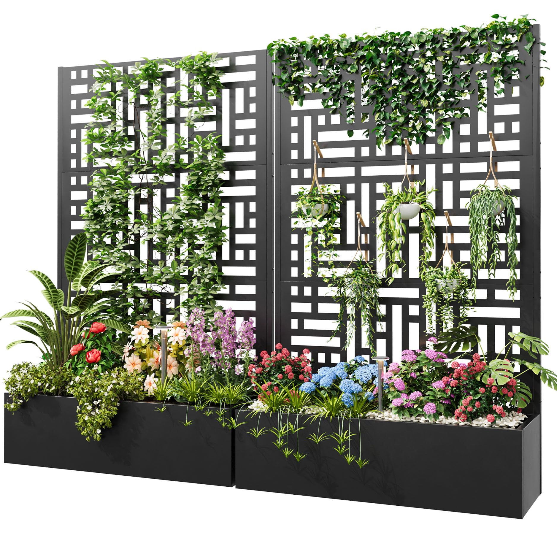 Metal Planter with Trellis, Metal Raised Garden Bed, 70" x 43.3" x 16" Planter Box with Trellis Privacy Screen, Planter Box for Climbing Plants,