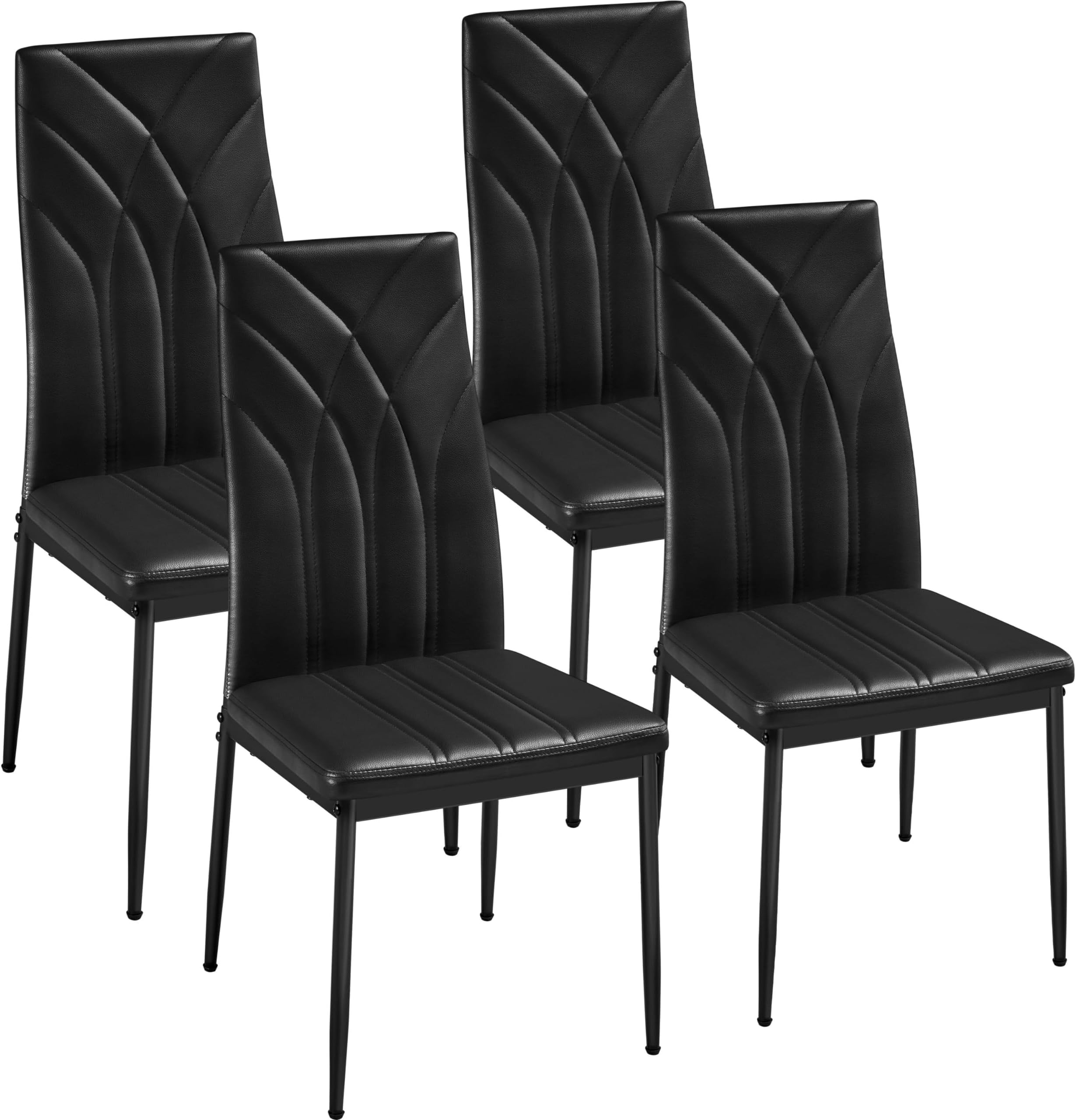 Panana Modern Black 4 Faux Leather Chairs Set Dining Kitchen