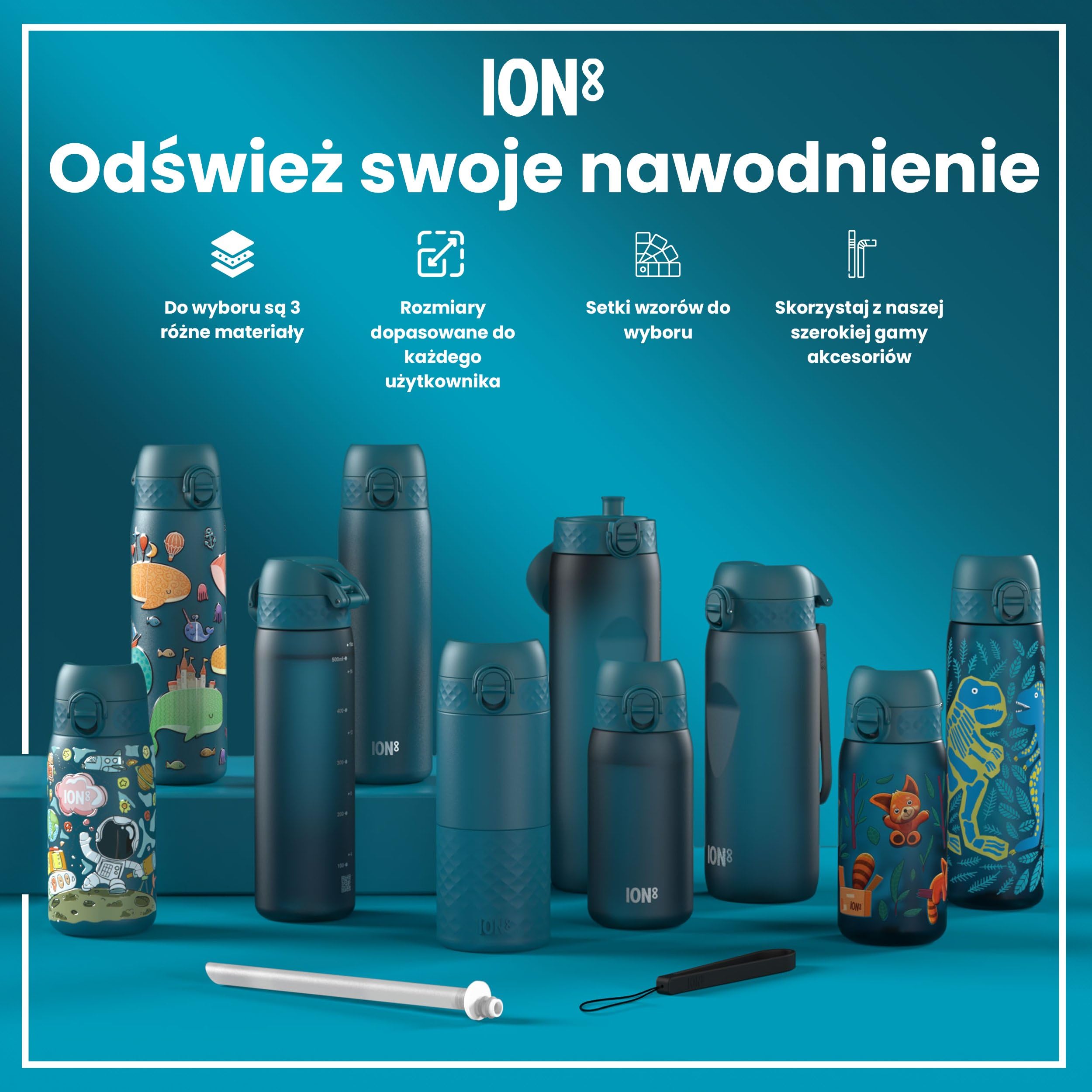 ION8 Butelka na Wodę, 500 ml/18 oz, Szczelna, Łatwe Otwieranie, Bezpieczny Zamek, Można Myć w Zmywarce, Bez BPA, Higieniczne Pokrycie, Uchwyt do Przenoszenia, Łatwa Czyszczenie, Bezwonny, Smoki